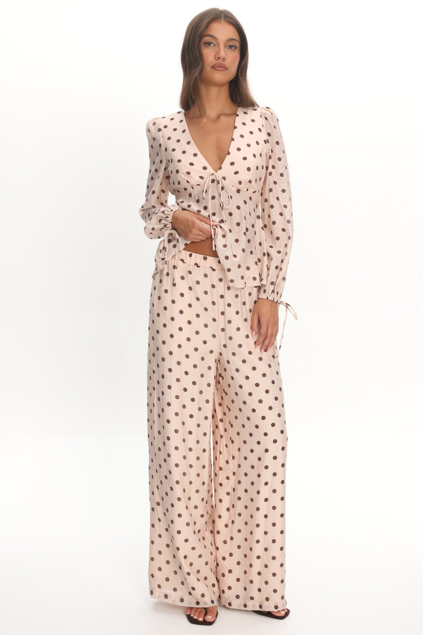 Anessa Straight Leg Pants Polka Dot Cream by Selfie Leslie Australia