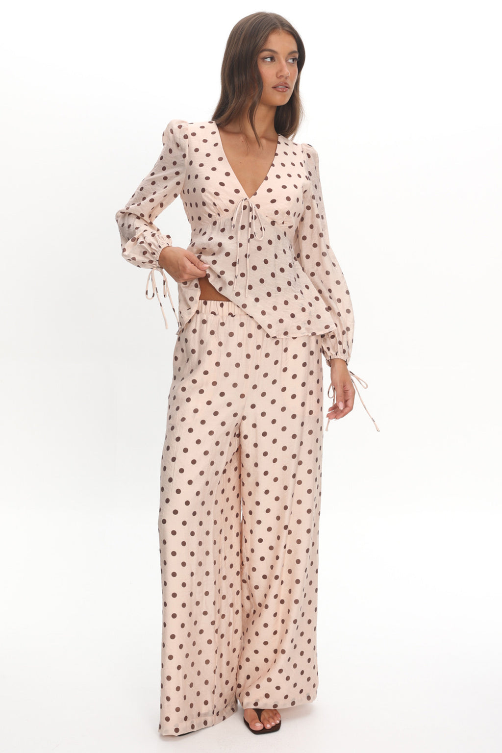 Anessa Straight Leg Pants Polka Dot Cream by Selfie Leslie Australia