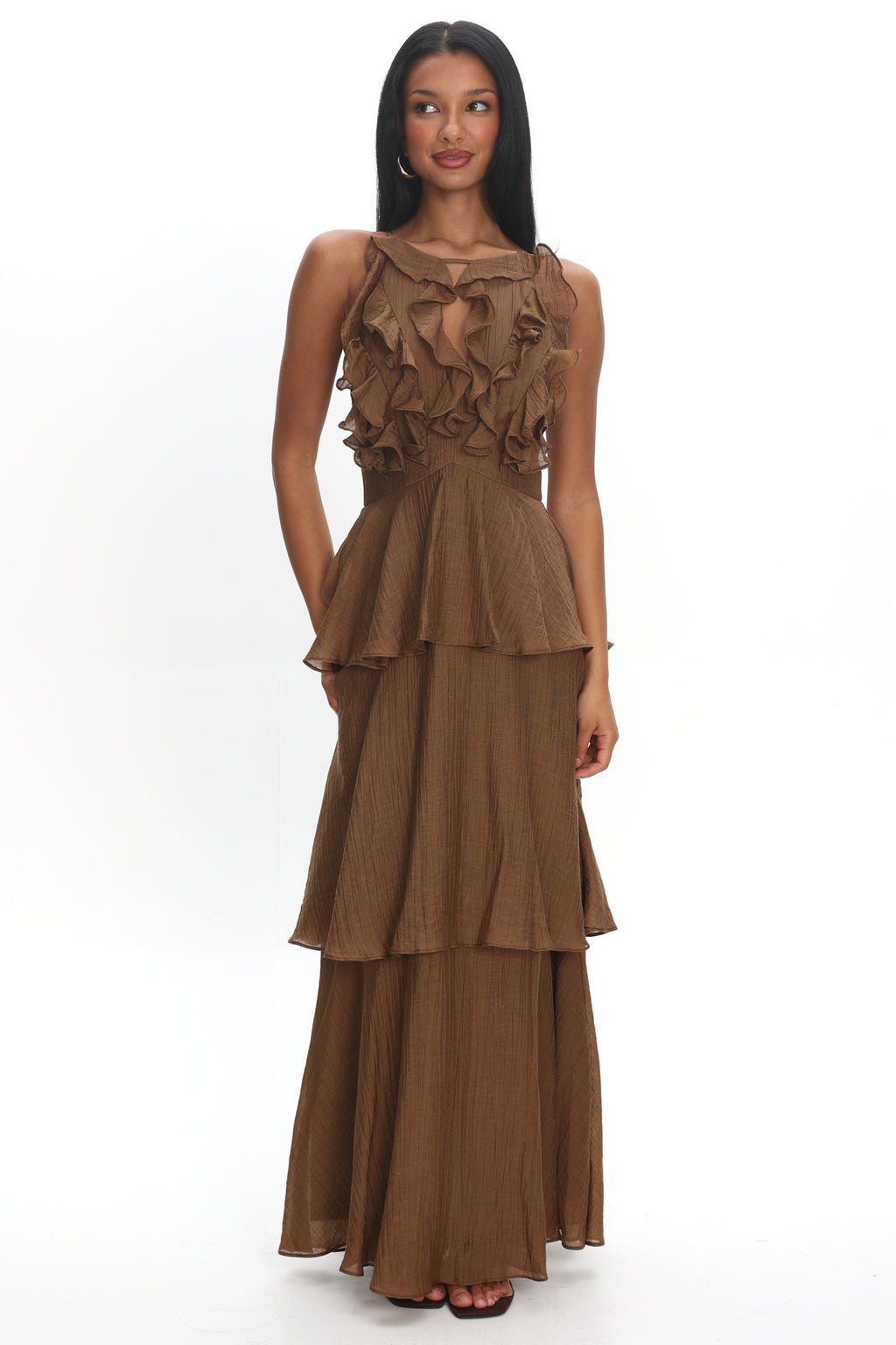 Aurika Tiered Ruffle Maxi Dress Coffee