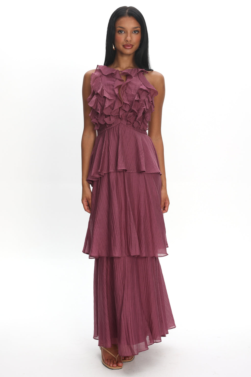 Aurika Tiered Ruffle Maxi Dress Grape by Selfie Leslie Australia