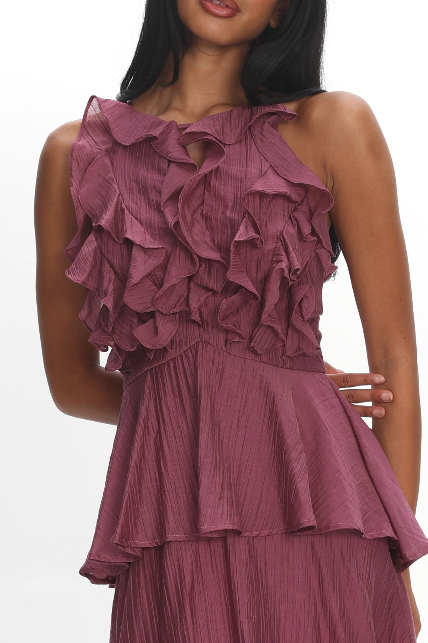Aurika Tiered Ruffle Maxi Dress Grape by Selfie Leslie Australia