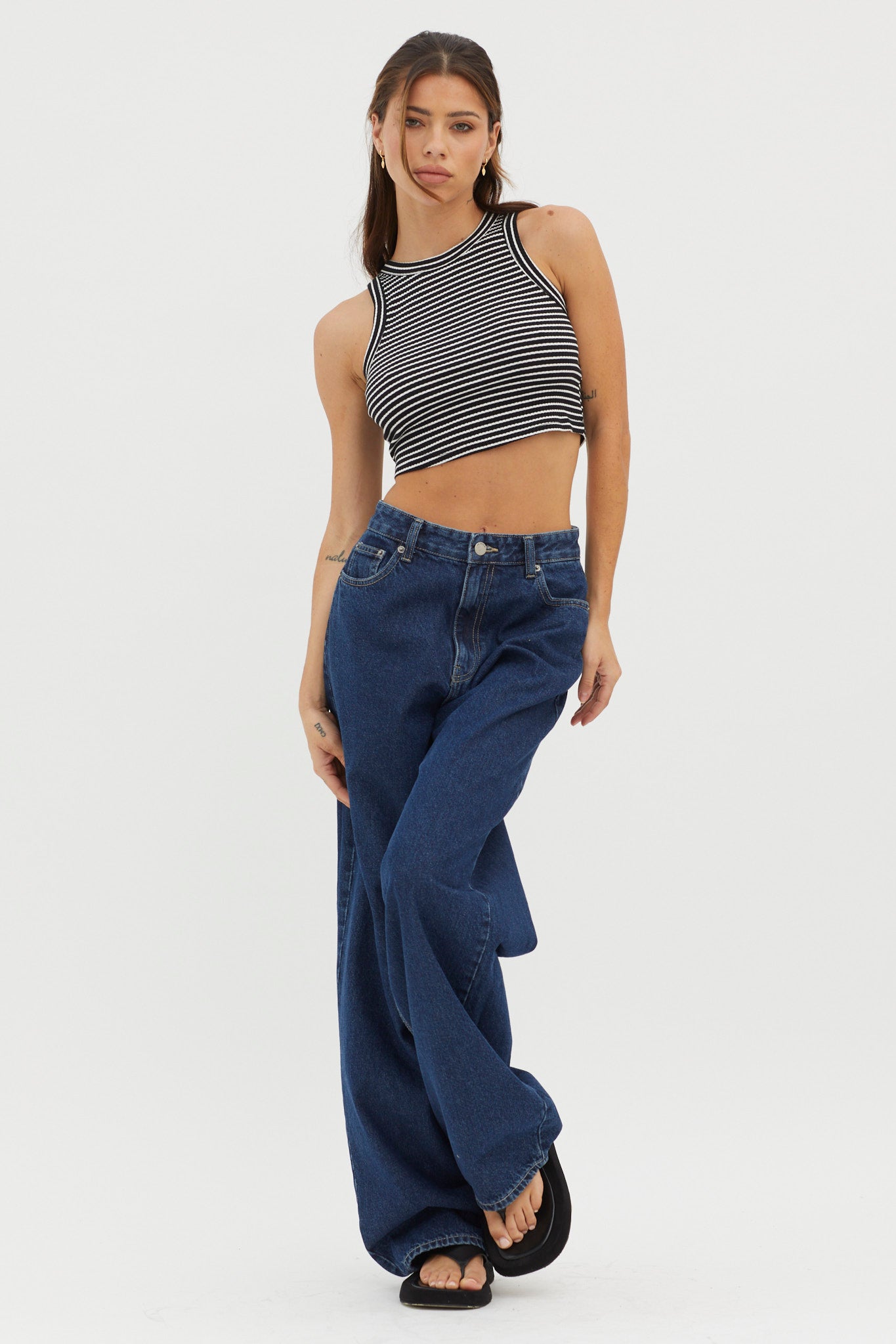 Seeker Ribbed Crop Top Striped Black Base by Selfie Leslie Australia