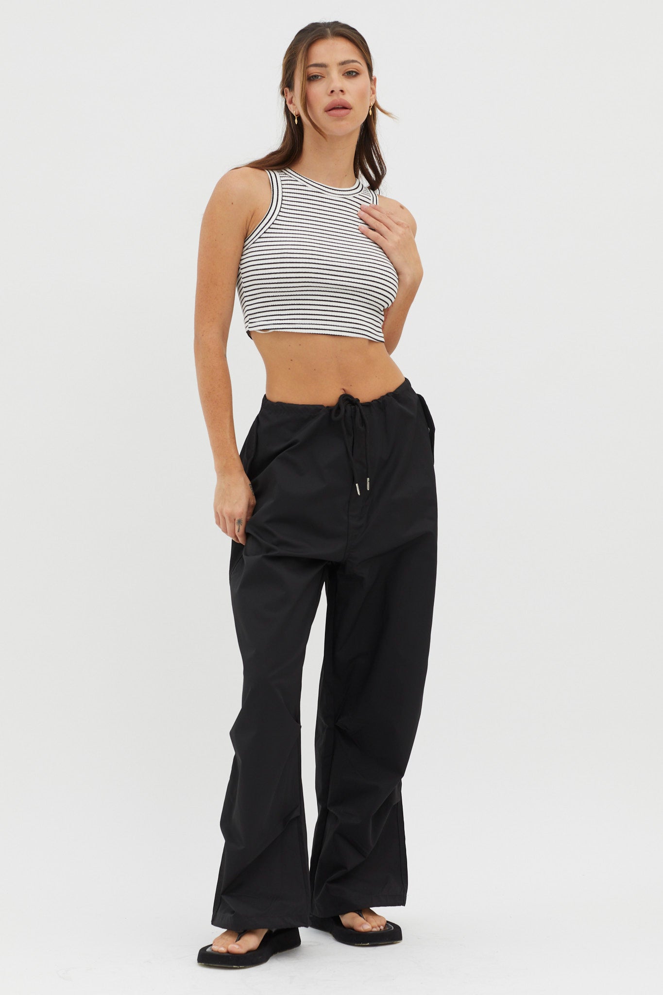 Seeker Ribbed Crop Top Striped White Base by Selfie Leslie Australia