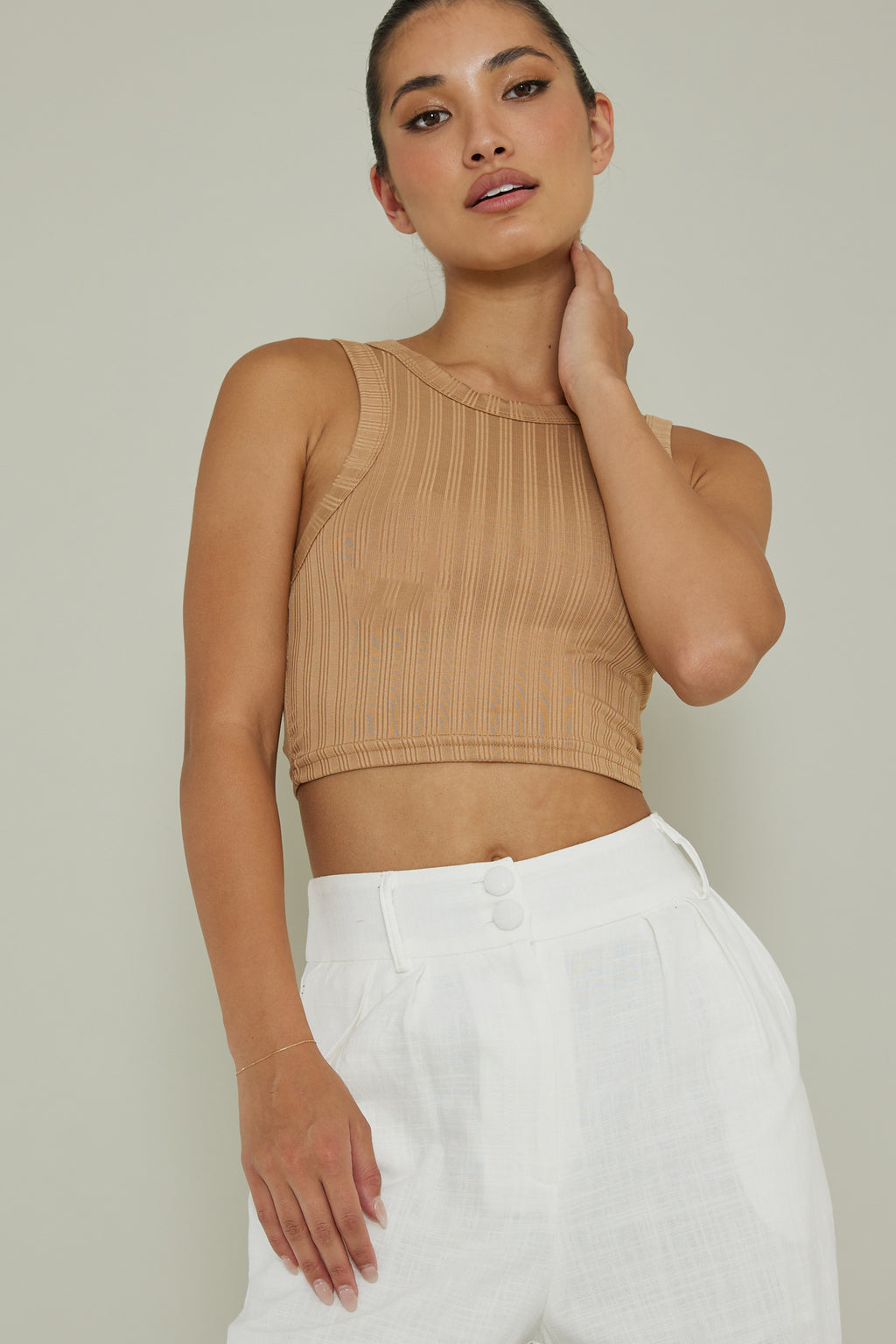 Seeker Ribbed Crop Top Chocolate by Selfie Leslie Australia