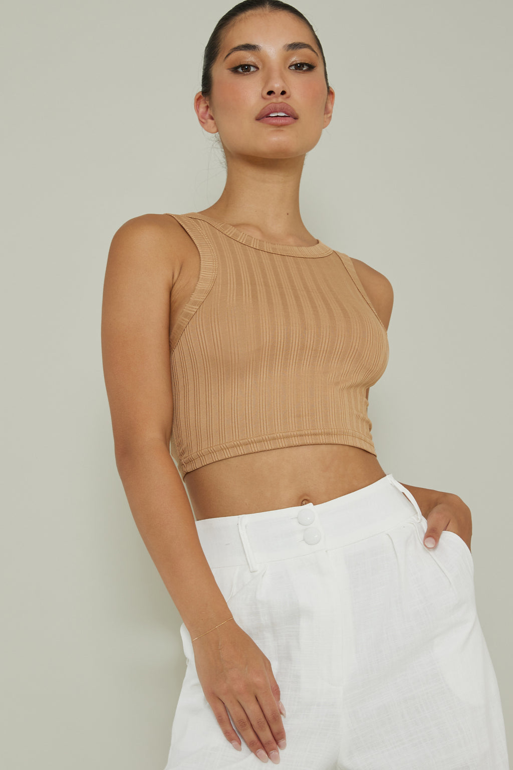 Seeker Ribbed Crop Top Chocolate by Selfie Leslie Australia