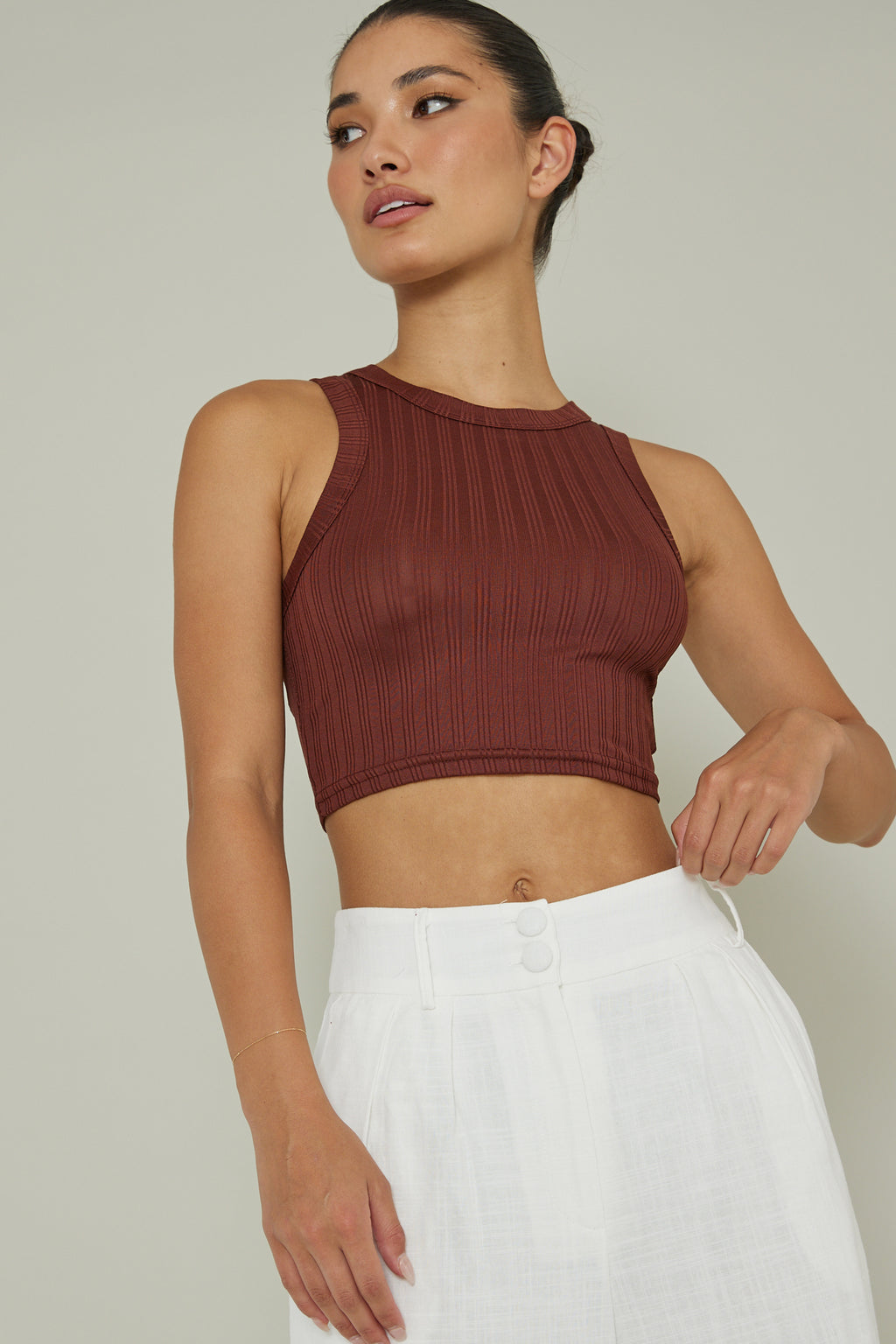 Seeker Ribbed Crop Top Mocha by Selfie Leslie Australia