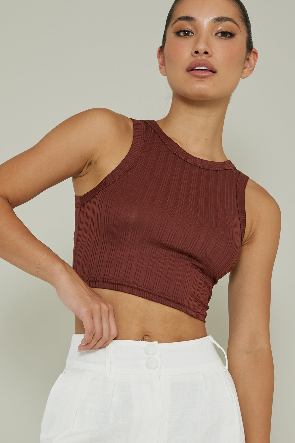 Seeker Ribbed Crop Top Mocha by Selfie Leslie Australia