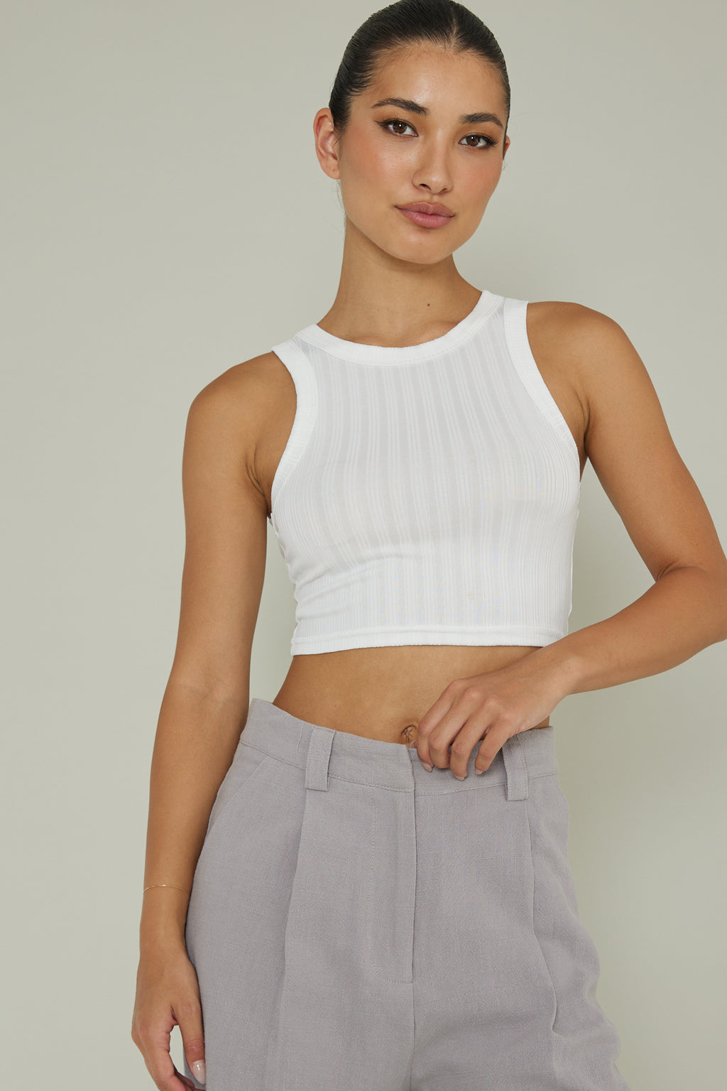 Seeker Ribbed Crop Top White by Selfie Leslie Australia