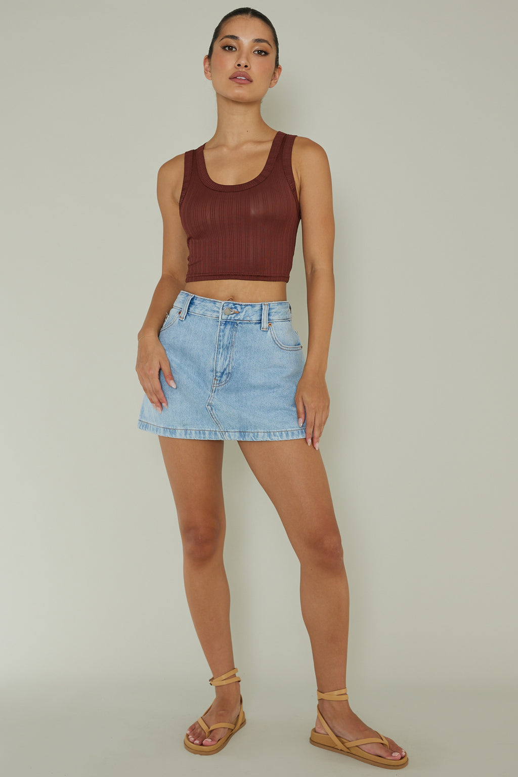 In Sync Scoop Neck Crop Top Chocolate by Selfie Leslie Australia