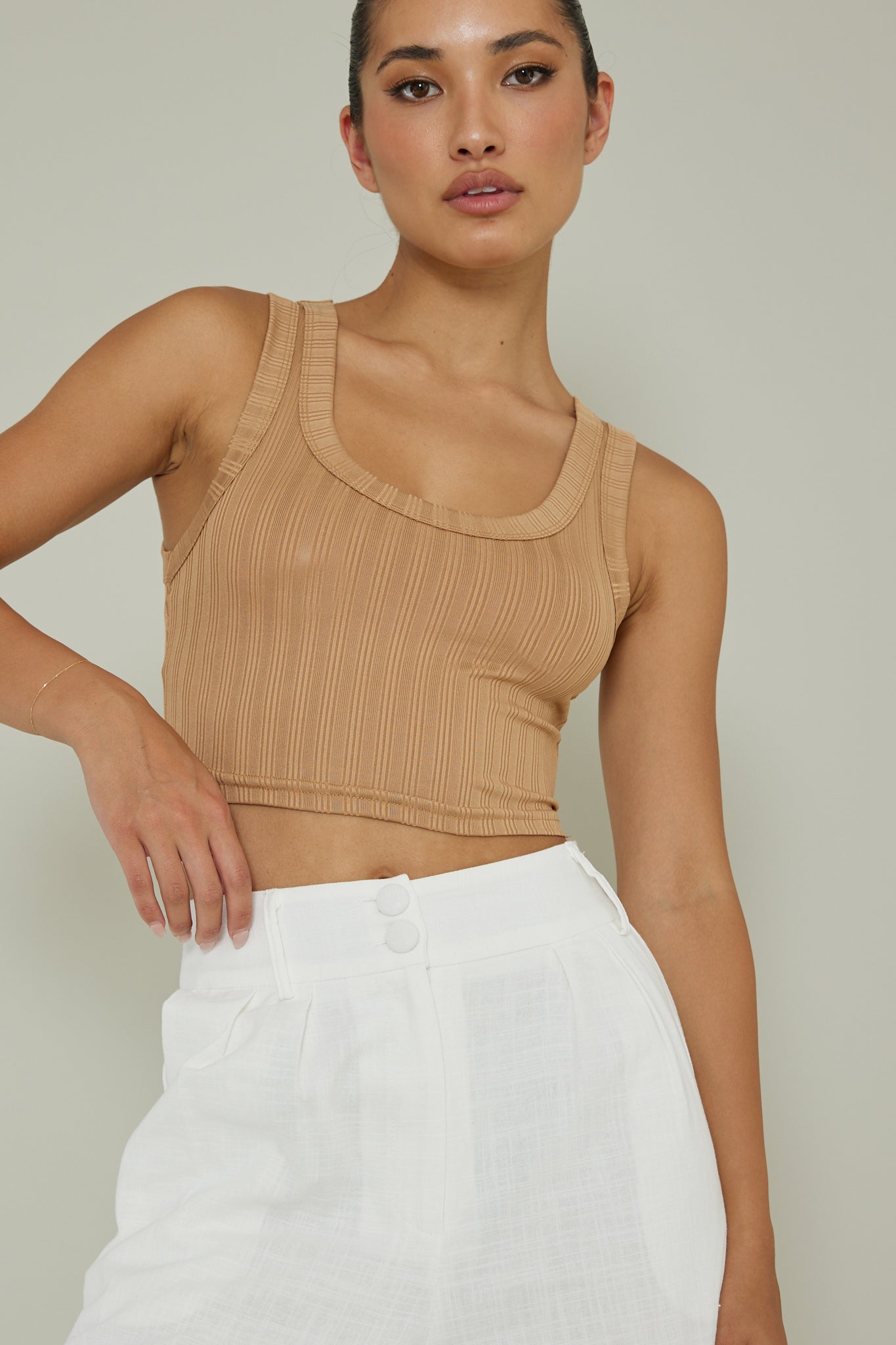 In Sync Scoop Neck Crop Top Mocha by Selfie Leslie Australia