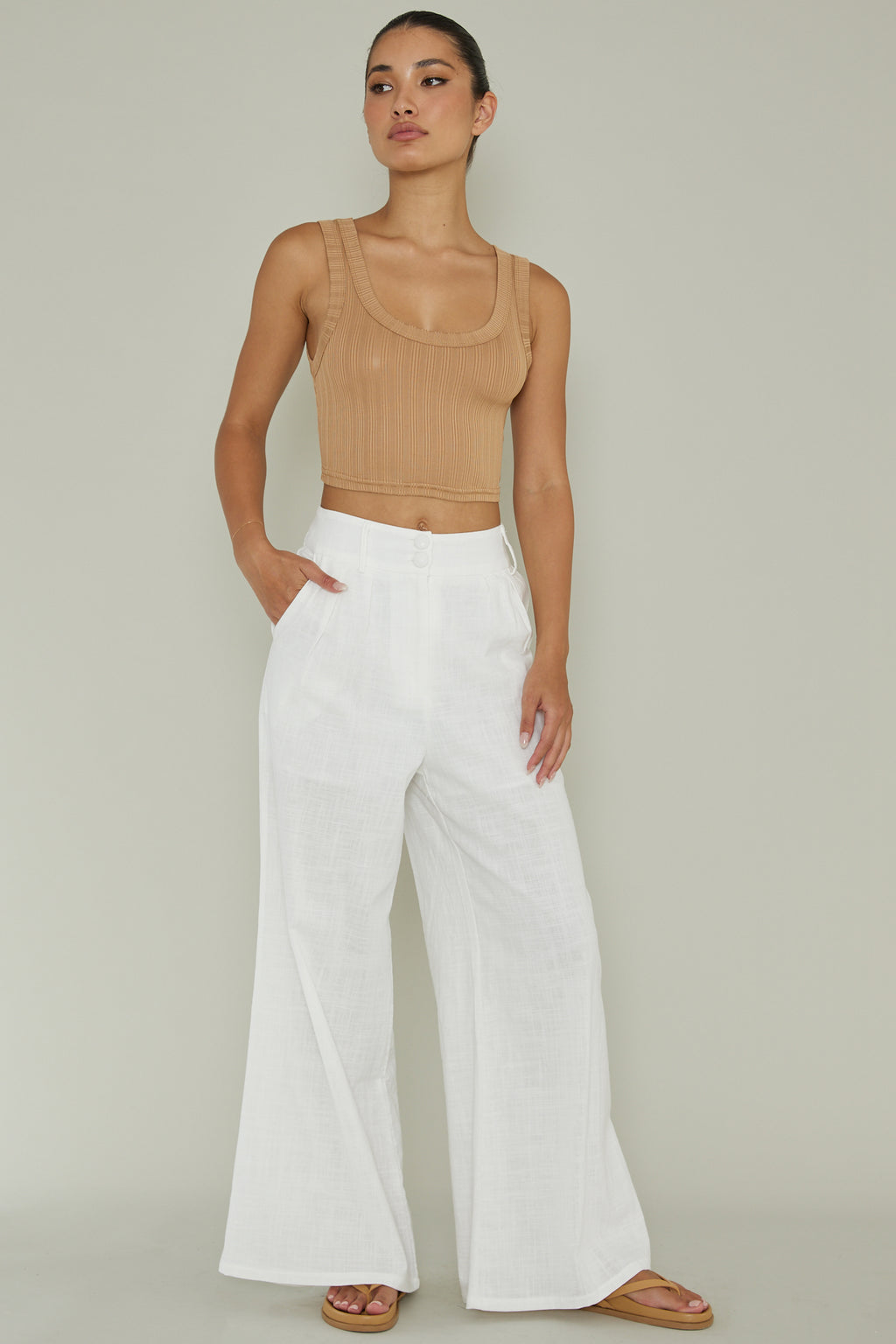 In Sync Scoop Neck Crop Top Mocha by Selfie Leslie Australia