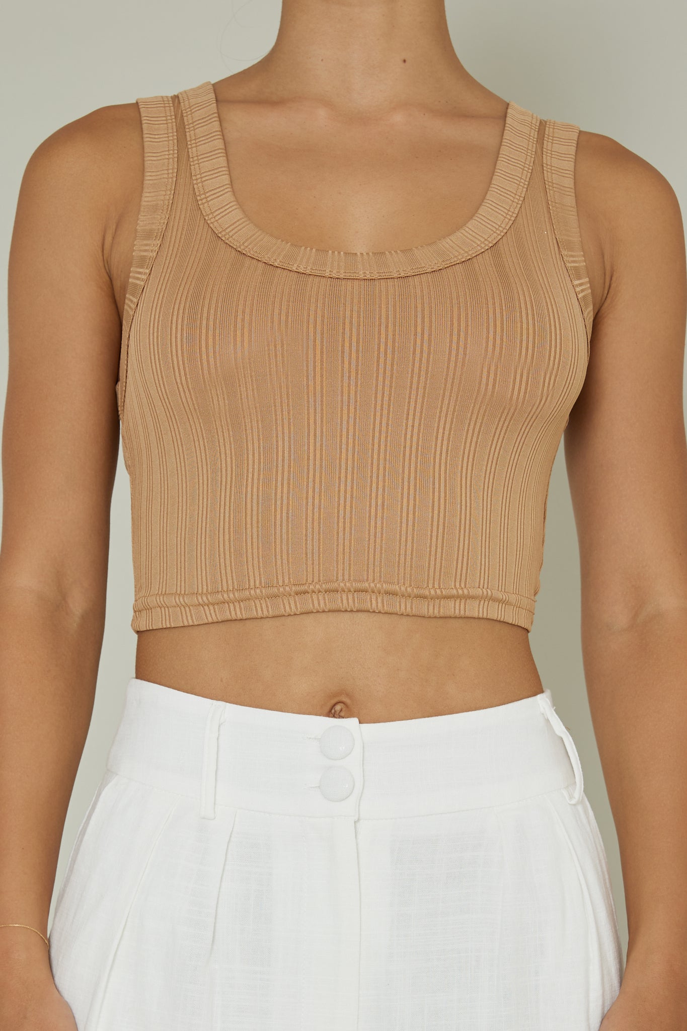In Sync Scoop Neck Crop Top Mocha by Selfie Leslie Australia