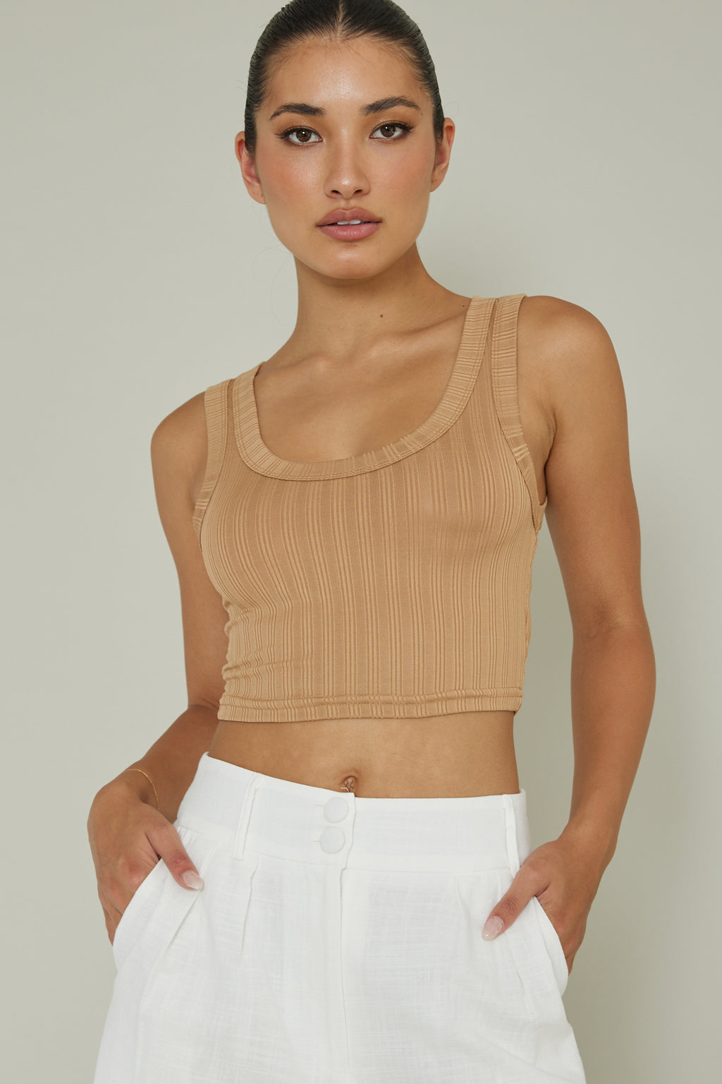 In Sync Scoop Neck Crop Top Mocha by Selfie Leslie Australia