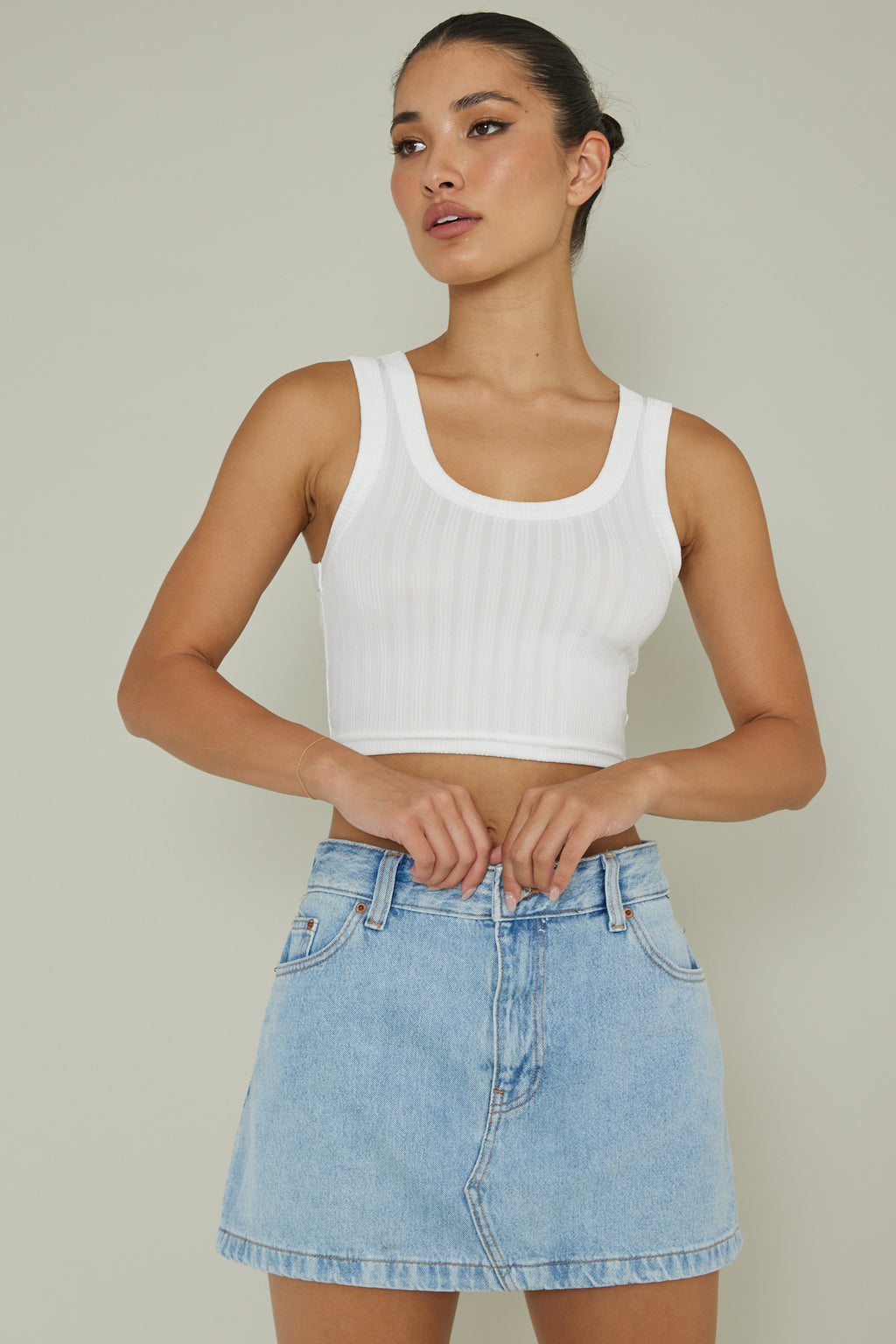 In Sync Scoop Neck Crop Top White by Selfie Leslie Australia