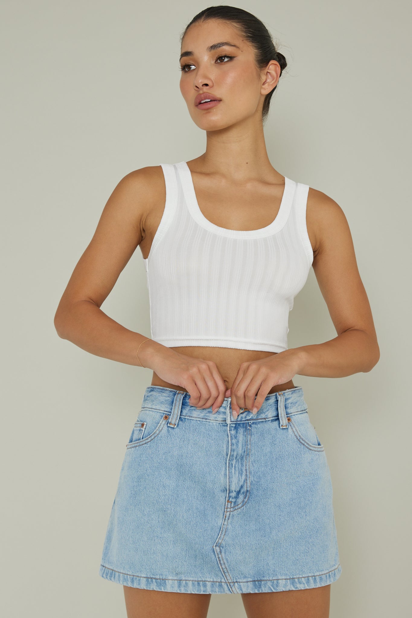 In Sync Scoop Neck Crop Top White by Selfie Leslie Australia
