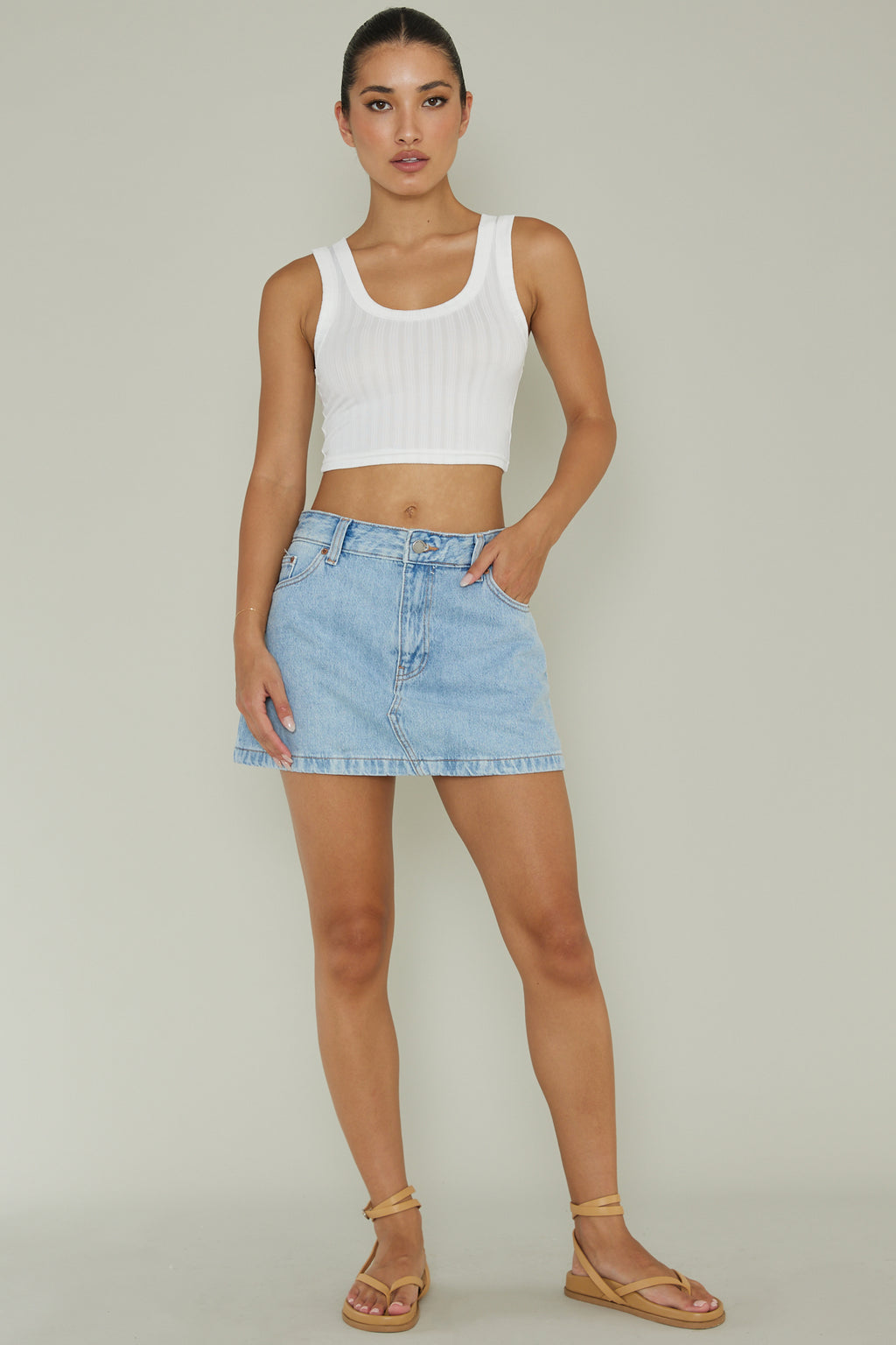 In Sync Scoop Neck Crop Top White by Selfie Leslie Australia