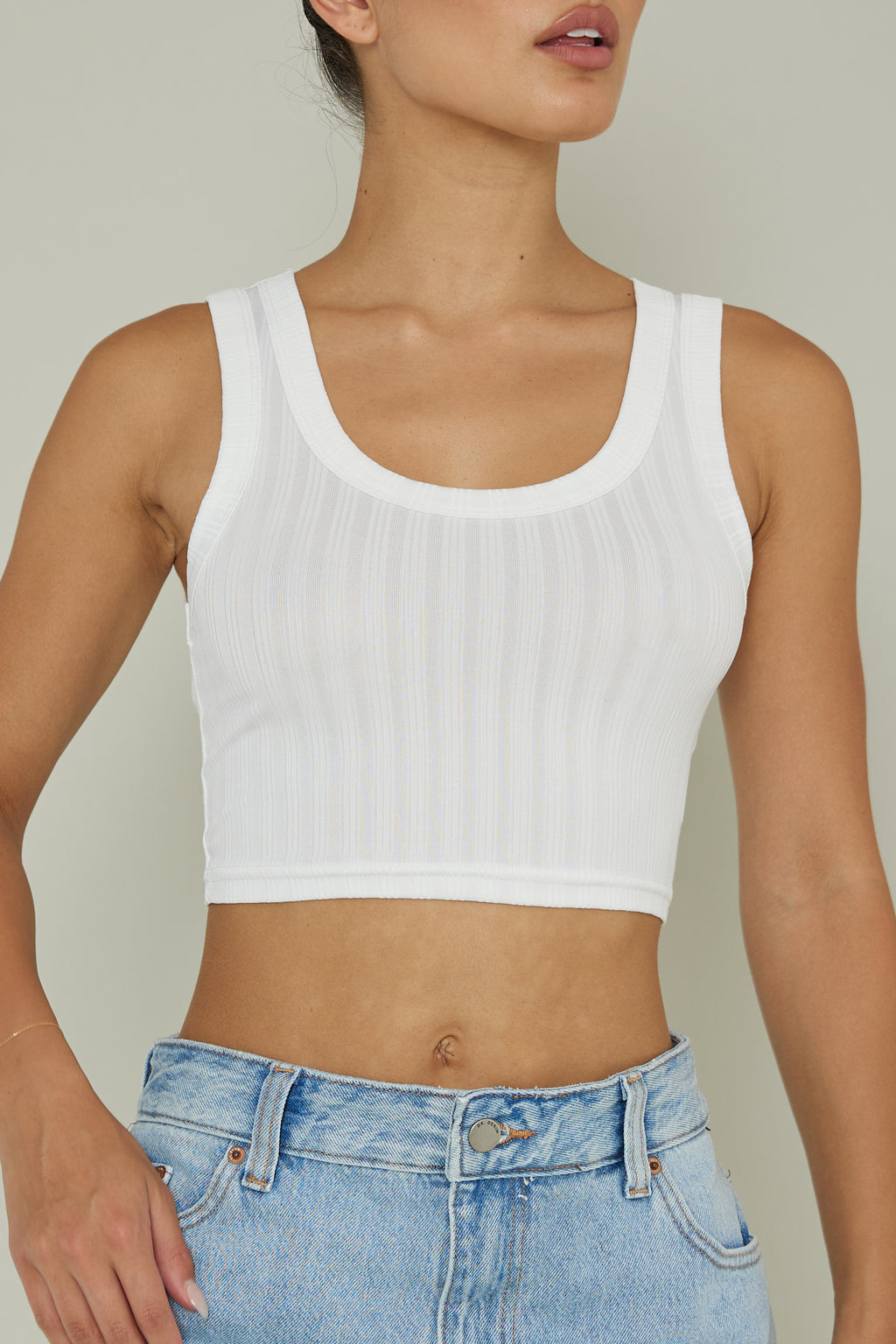 In Sync Scoop Neck Crop Top White by Selfie Leslie Australia