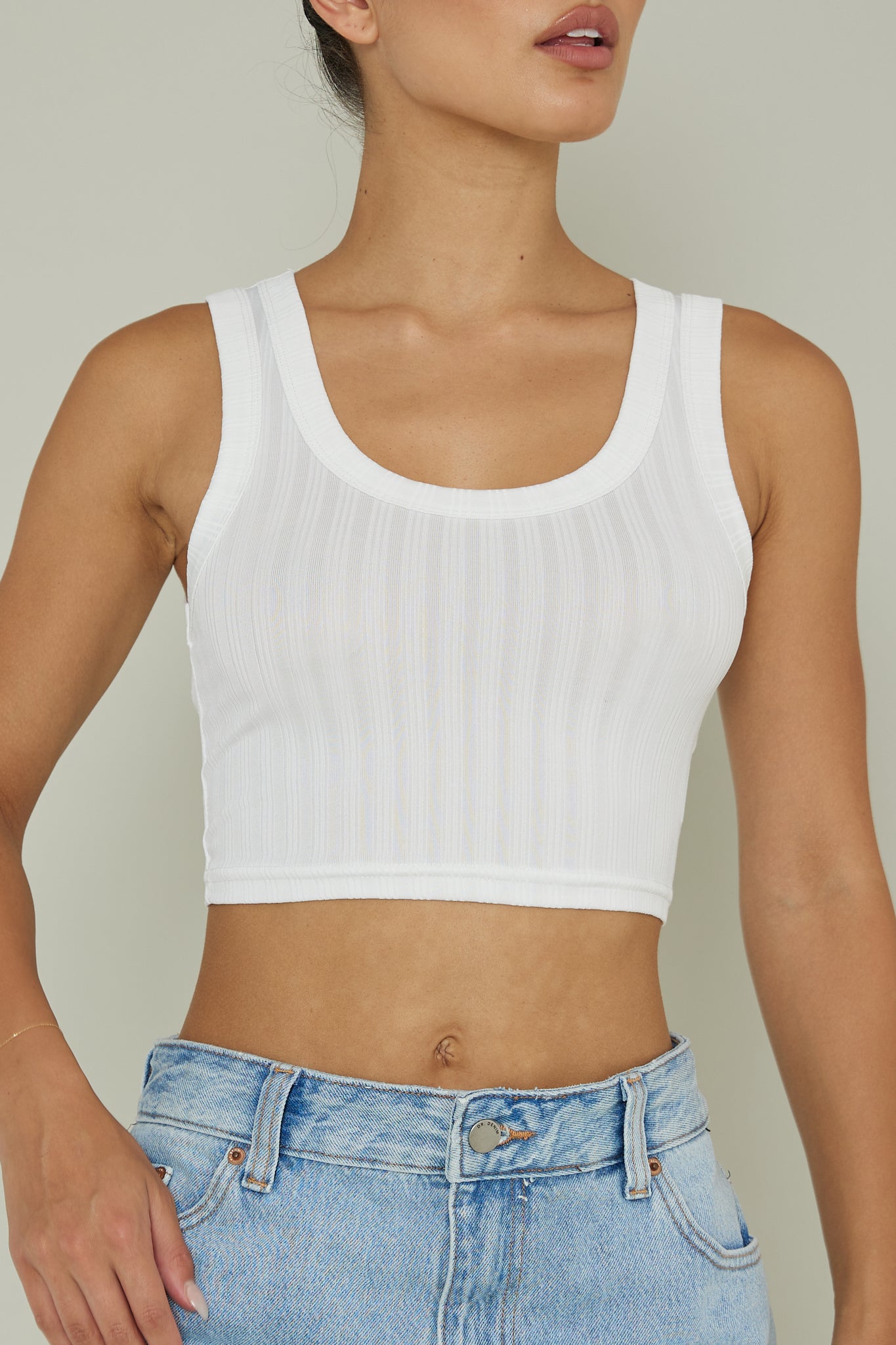In Sync Scoop Neck Crop Top White by Selfie Leslie Australia