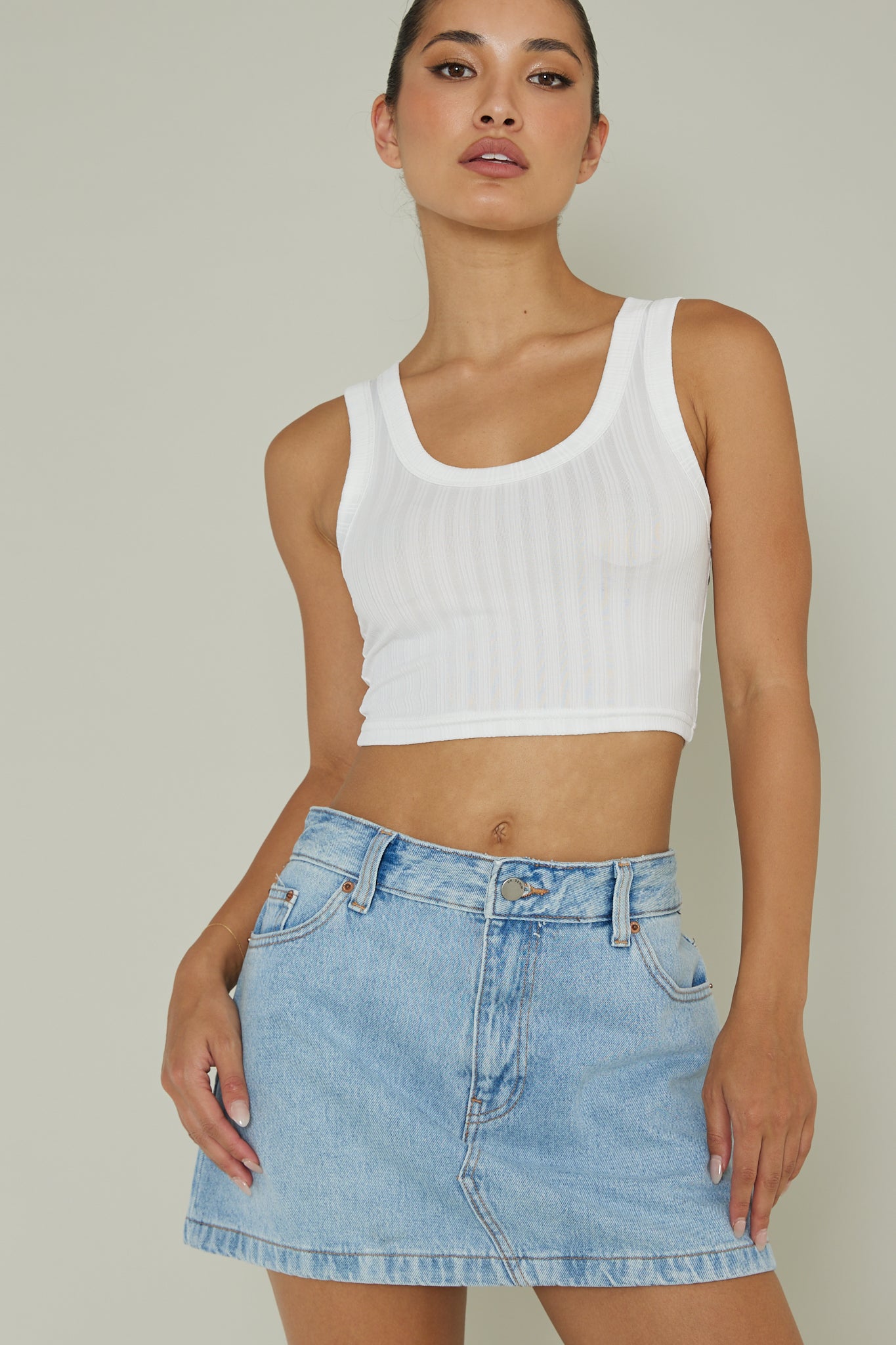 In Sync Scoop Neck Crop Top White by Selfie Leslie Australia