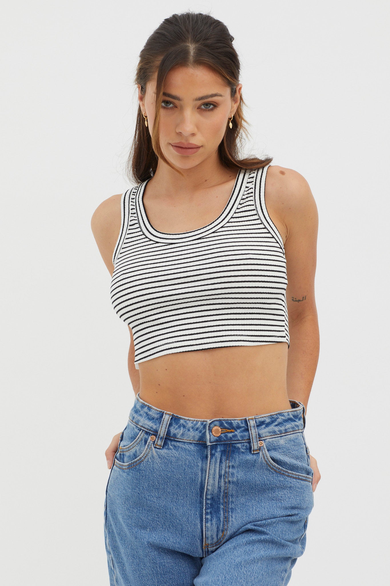 In Sync Scoop Neck Crop Top White Base by Selfie Leslie Australia