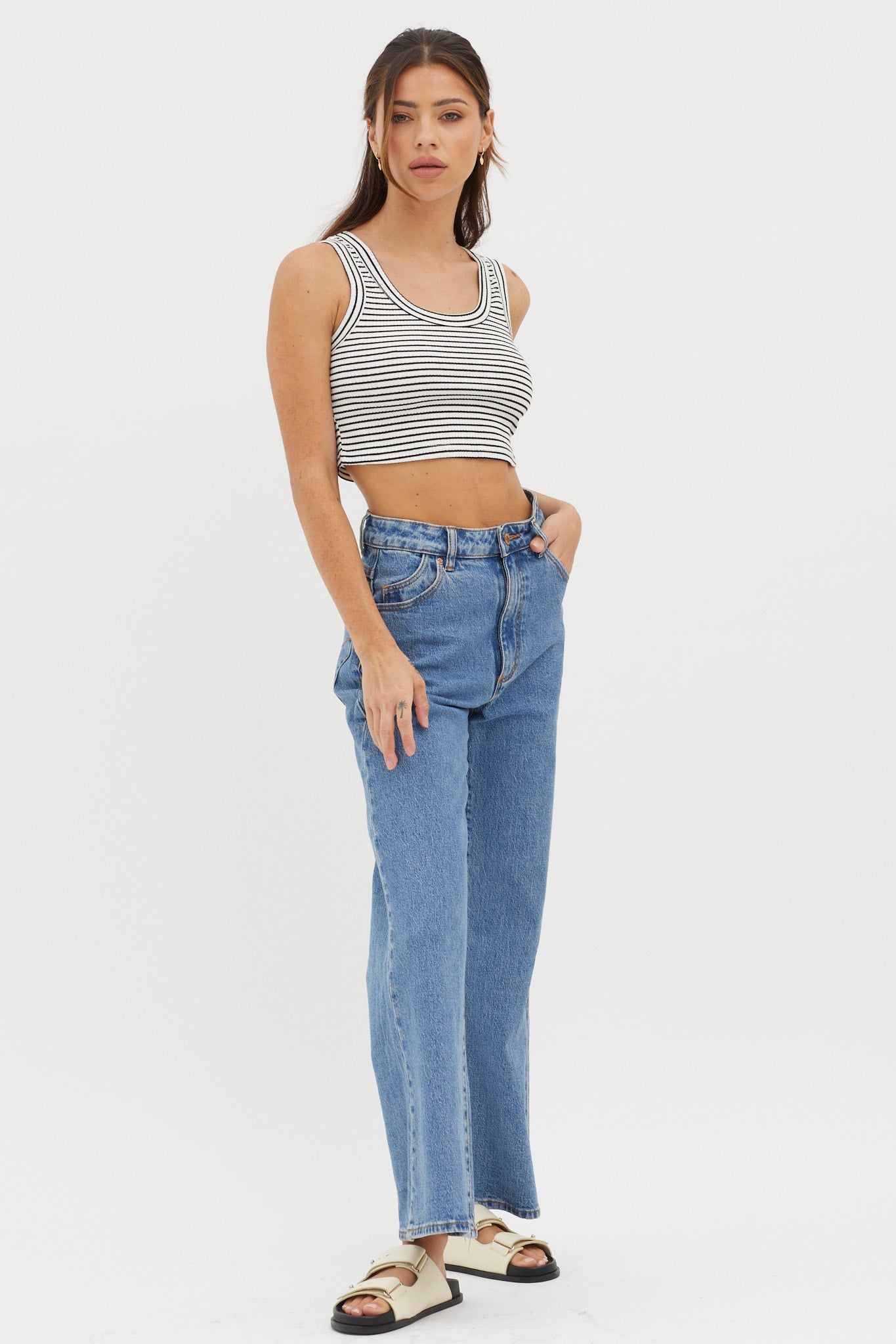 In Sync Scoop Neck Crop Top White Base by Selfie Leslie Australia