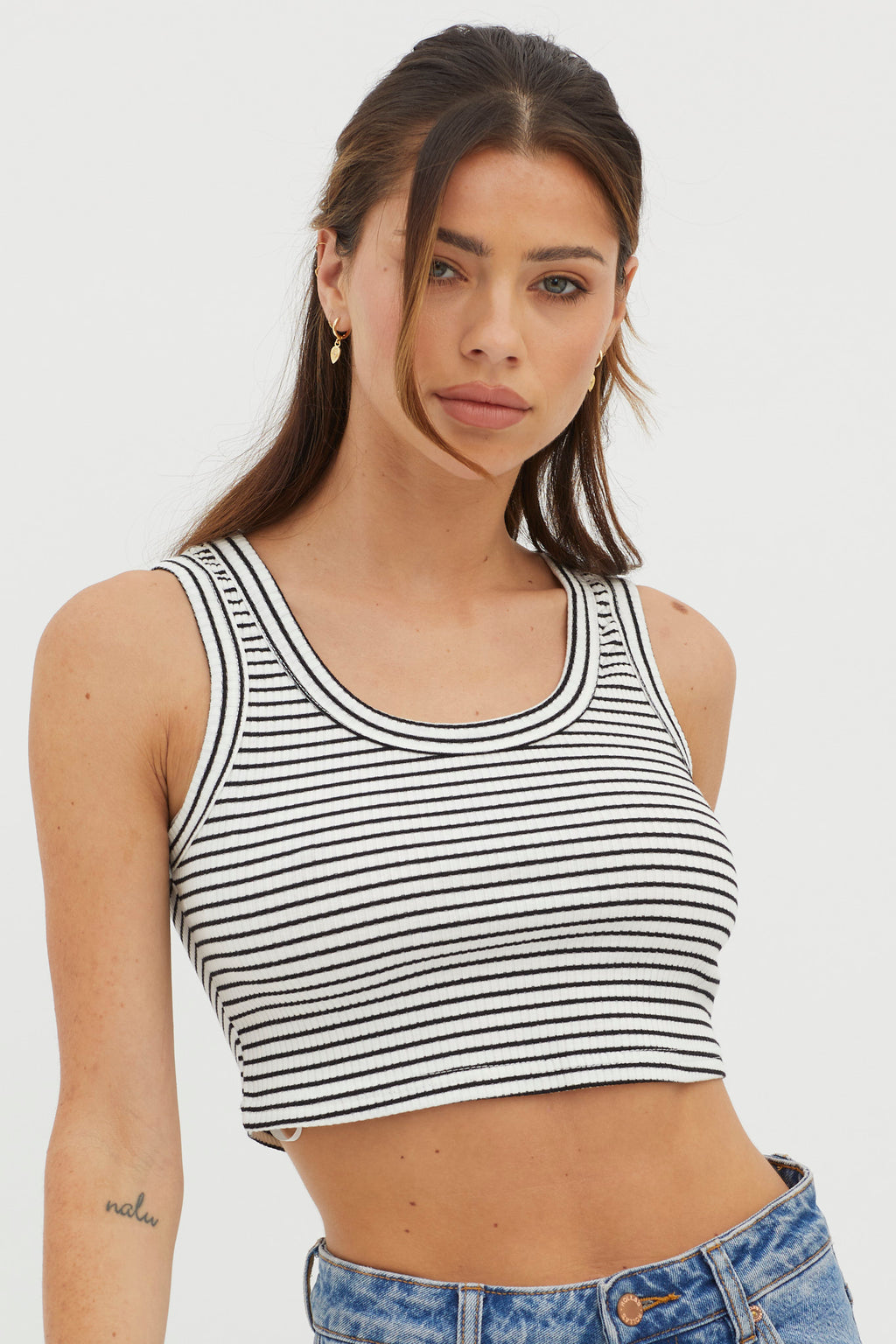 In Sync Scoop Neck Crop Top White Base by Selfie Leslie Australia