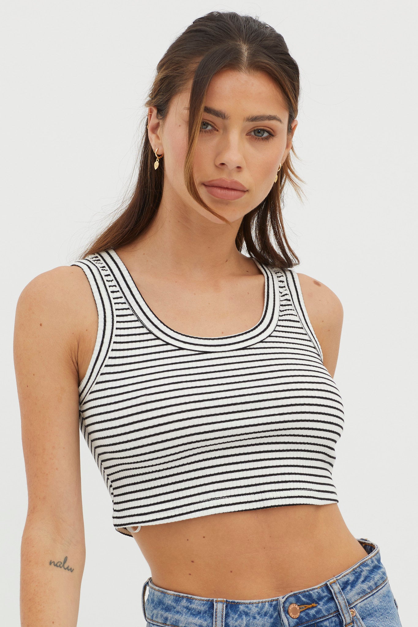 In Sync Scoop Neck Crop Top White Base by Selfie Leslie Australia