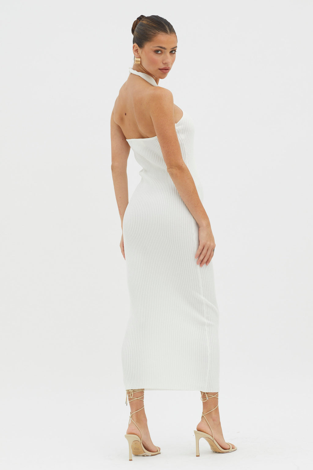 Lovelock Halterneck Ribbed Knit Midi Dress White by Selfie Leslie Australia