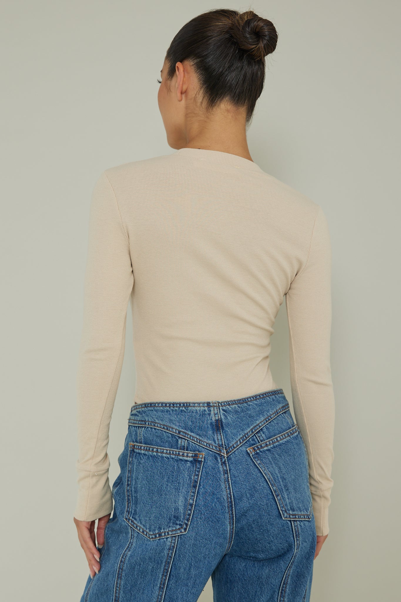 Henley Snap Front Bodysuit Beige by Selfie Leslie Australia