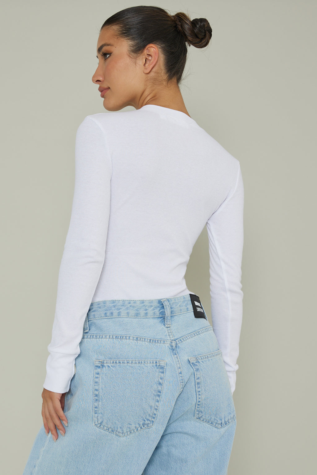 Henley Snap Front Bodysuit White by Selfie Leslie Australia