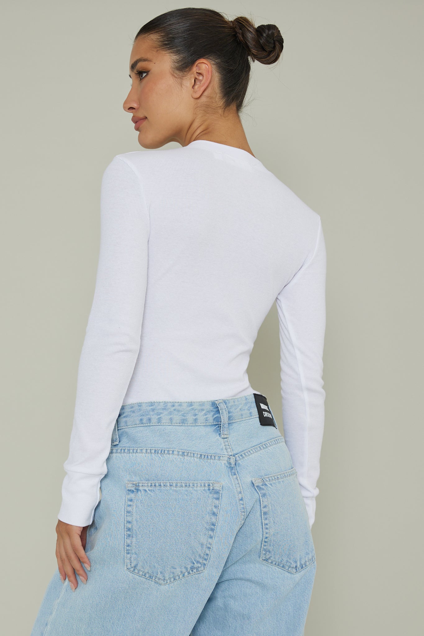 Henley Snap Front Bodysuit White by Selfie Leslie Australia