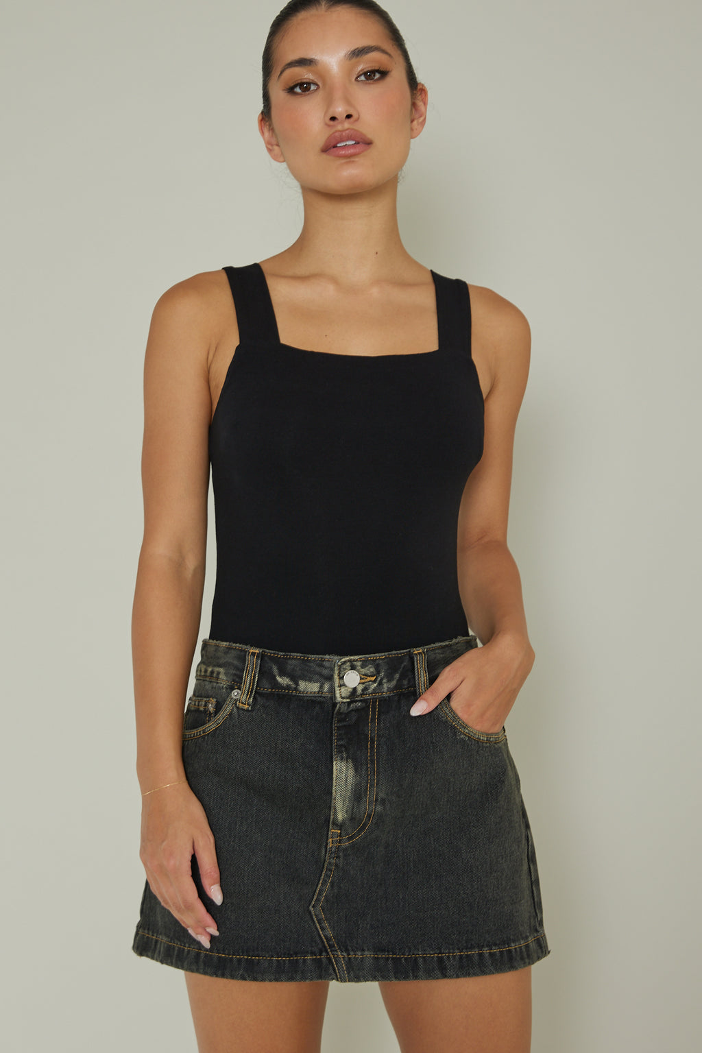 High Time Square Neckline Leotard Black by Selfie Leslie Australia