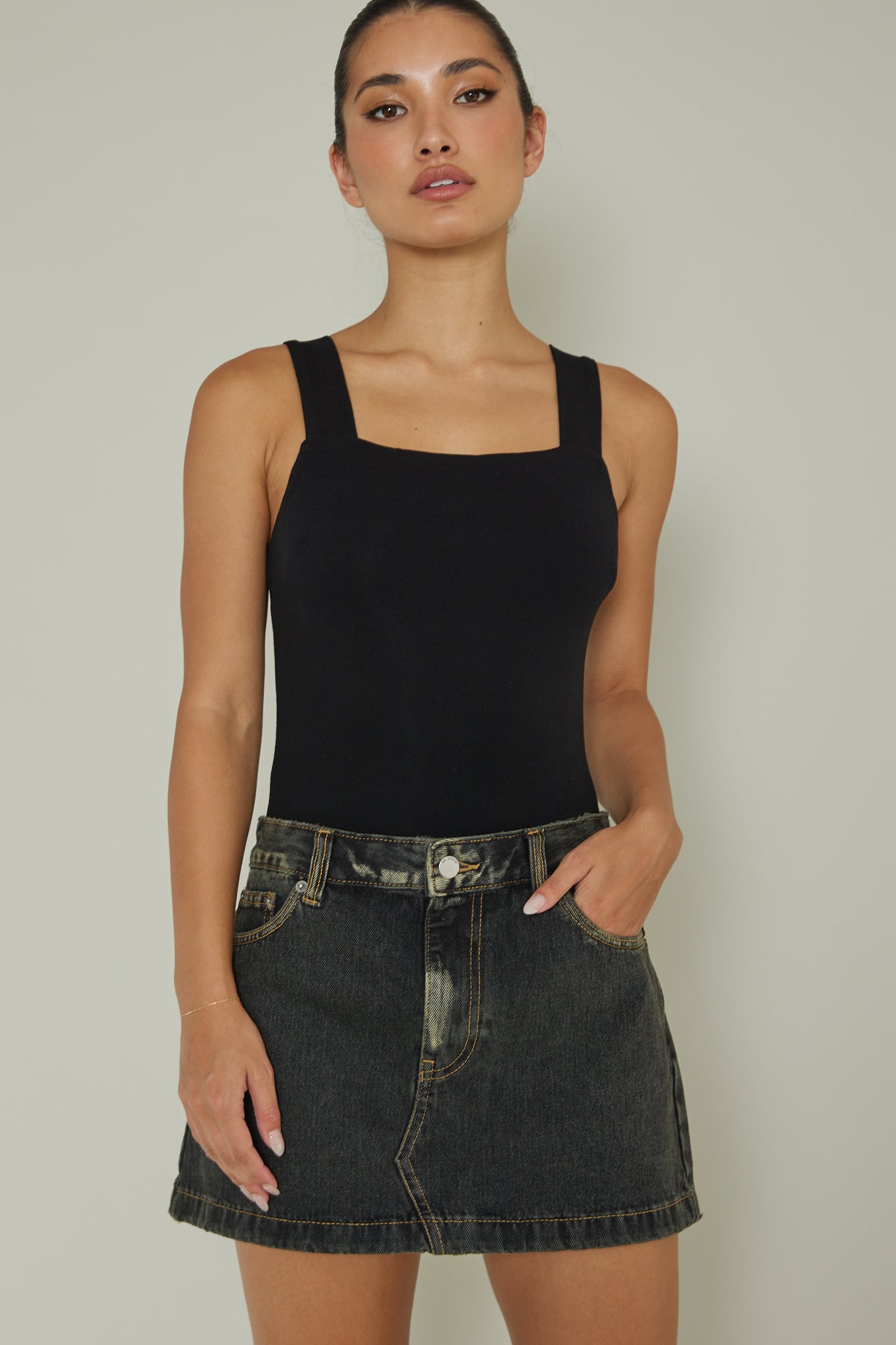 High Time Square Neckline Leotard Black by Selfie Leslie Australia
