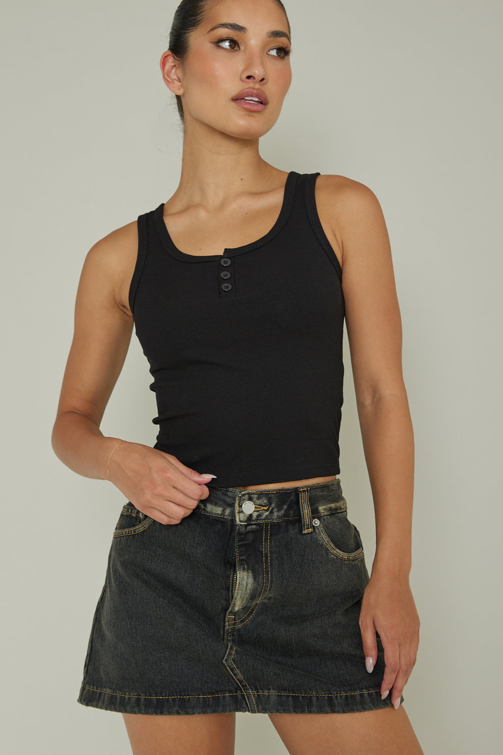 Recess Thick Strap Ribbed Top Black by Selfie Leslie Australia