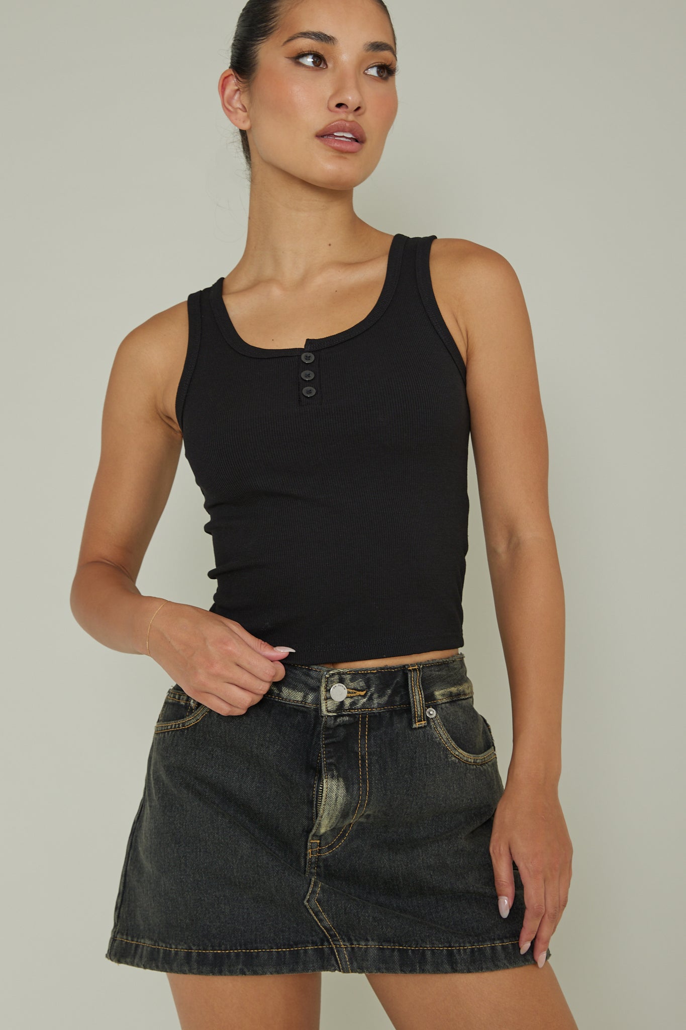 Recess Thick Strap Ribbed Top Black by Selfie Leslie Australia