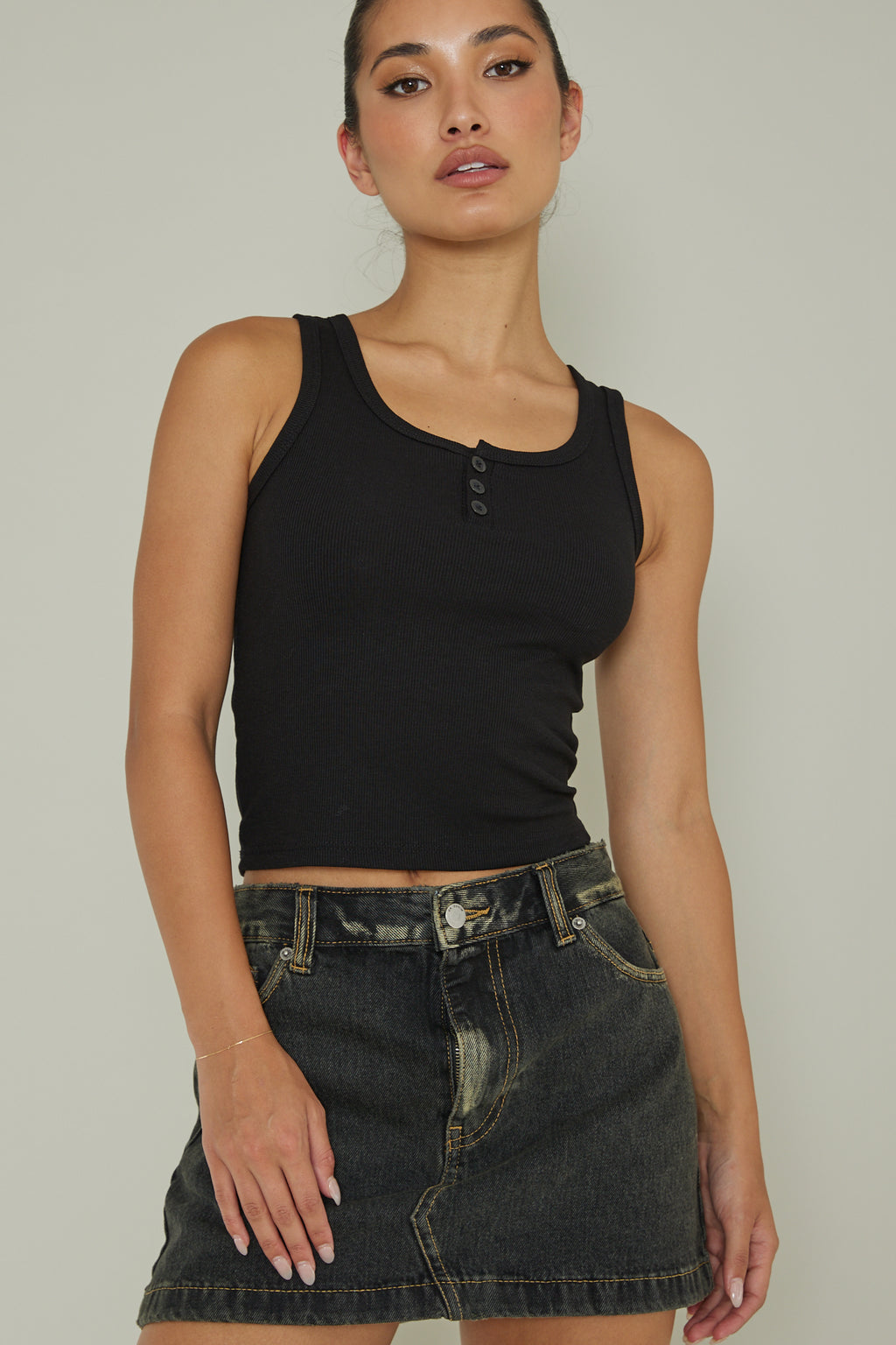 Recess Thick Strap Ribbed Top Black by Selfie Leslie Australia