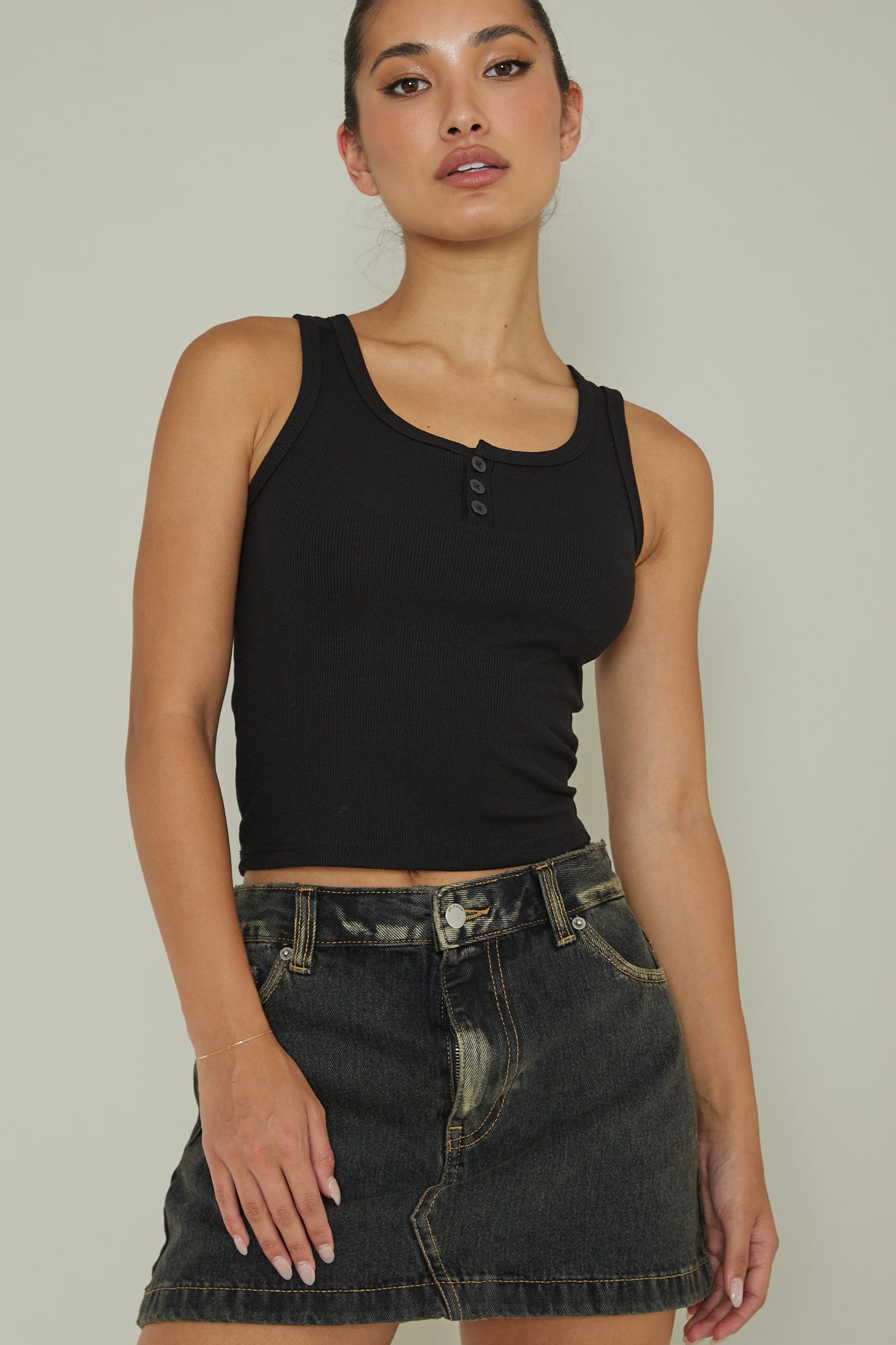 Recess Thick Strap Ribbed Top Black by Selfie Leslie Australia