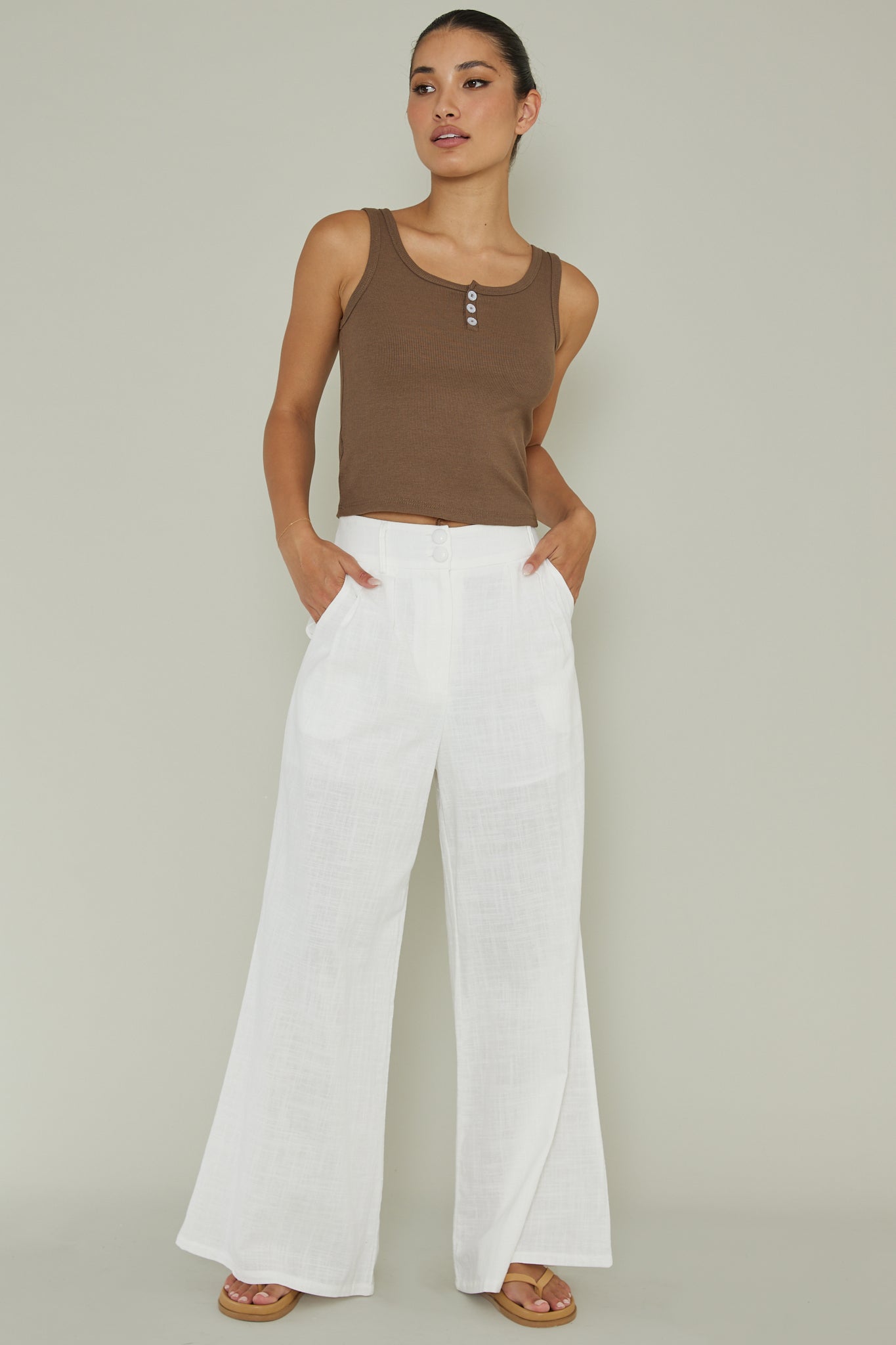 Recess Thick Strap Ribbed Top Brown by Selfie Leslie Australia