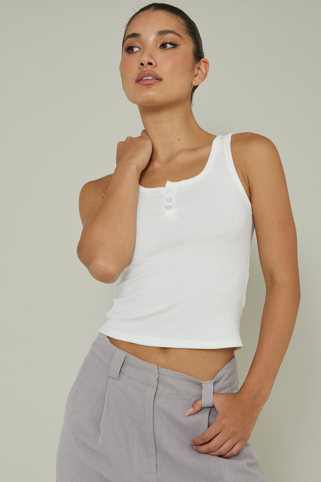 Recess Thick Strap Ribbed Top White by Selfie Leslie Australia