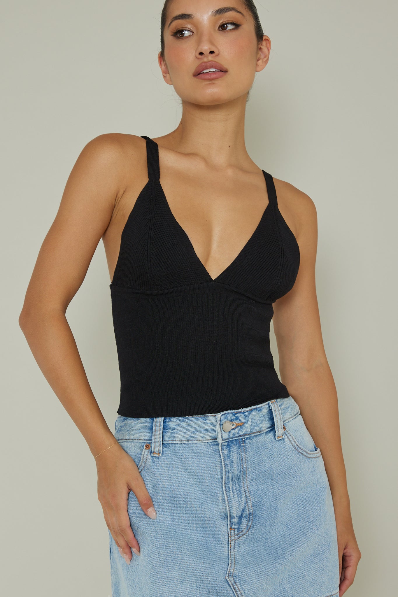 City V-Neck Knit Top Black by Selfie Leslie Australia