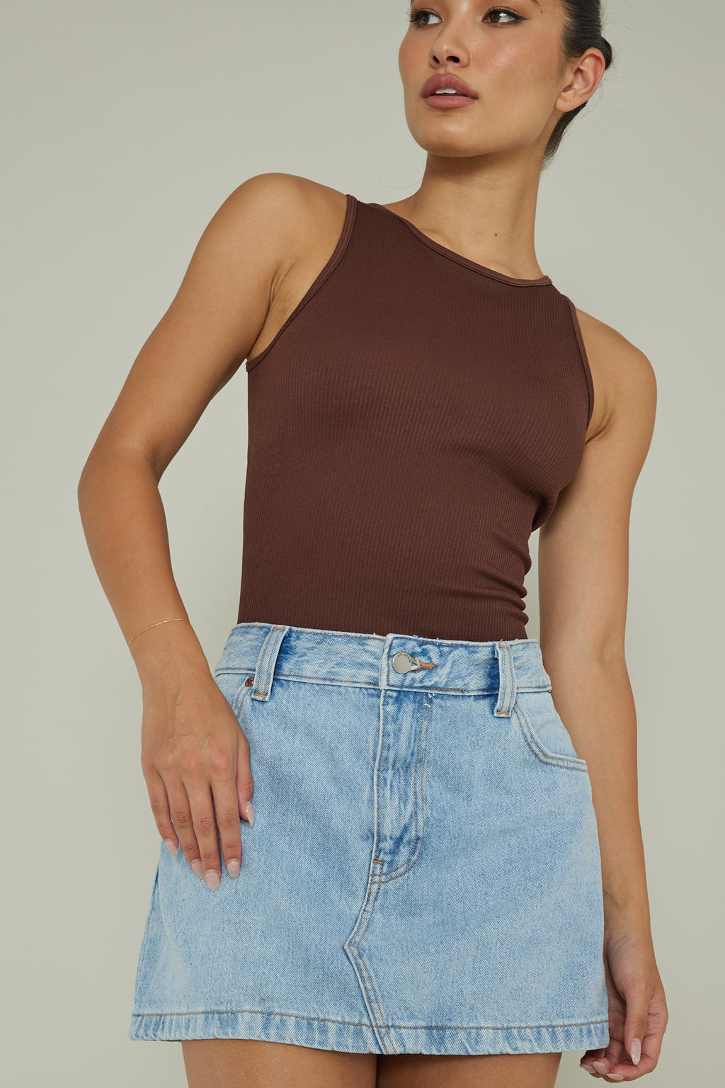 Attitude Ribbed Leotard Chocolate by Selfie Leslie Australia