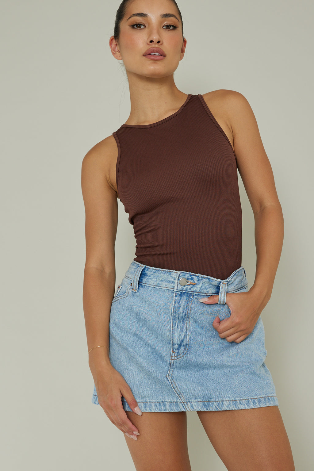 Attitude Ribbed Leotard Chocolate by Selfie Leslie Australia