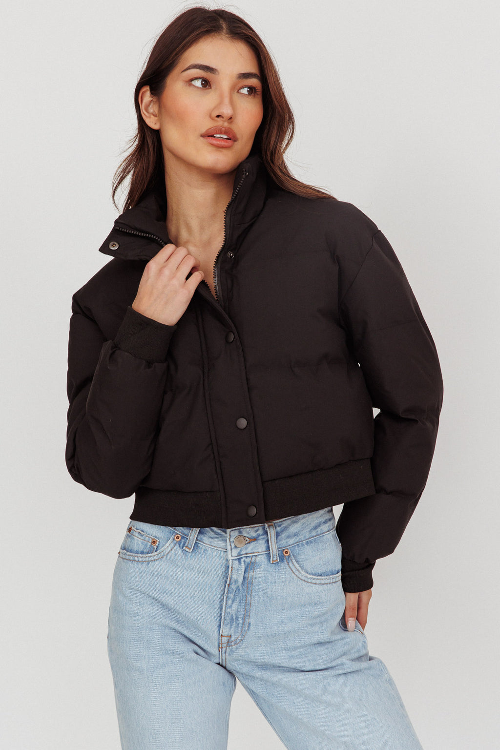 Infatuation Cropped Puffer Jacket Black by Selfie Leslie Australia
