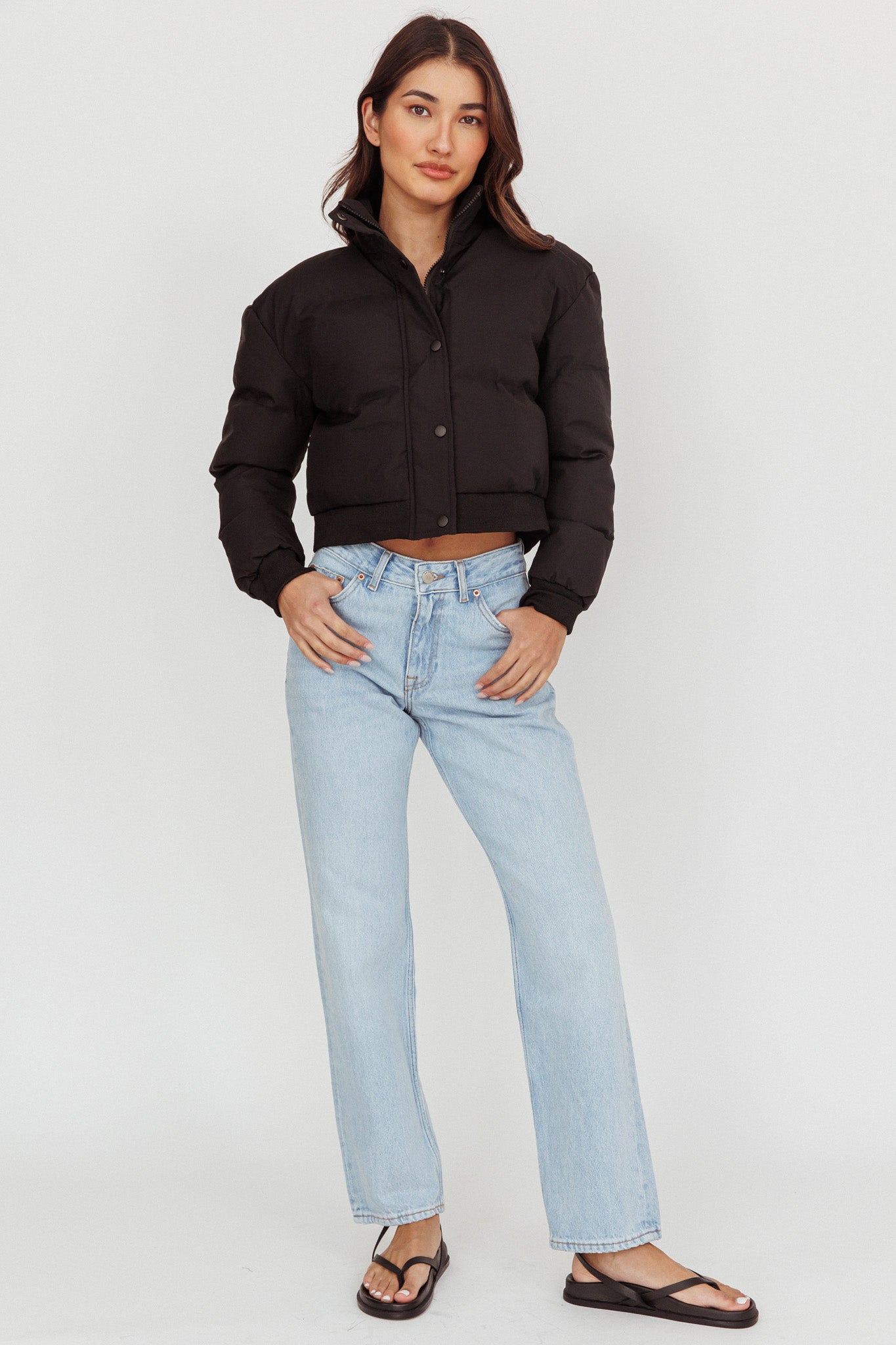 Infatuation Cropped Puffer Jacket Black by Selfie Leslie Australia