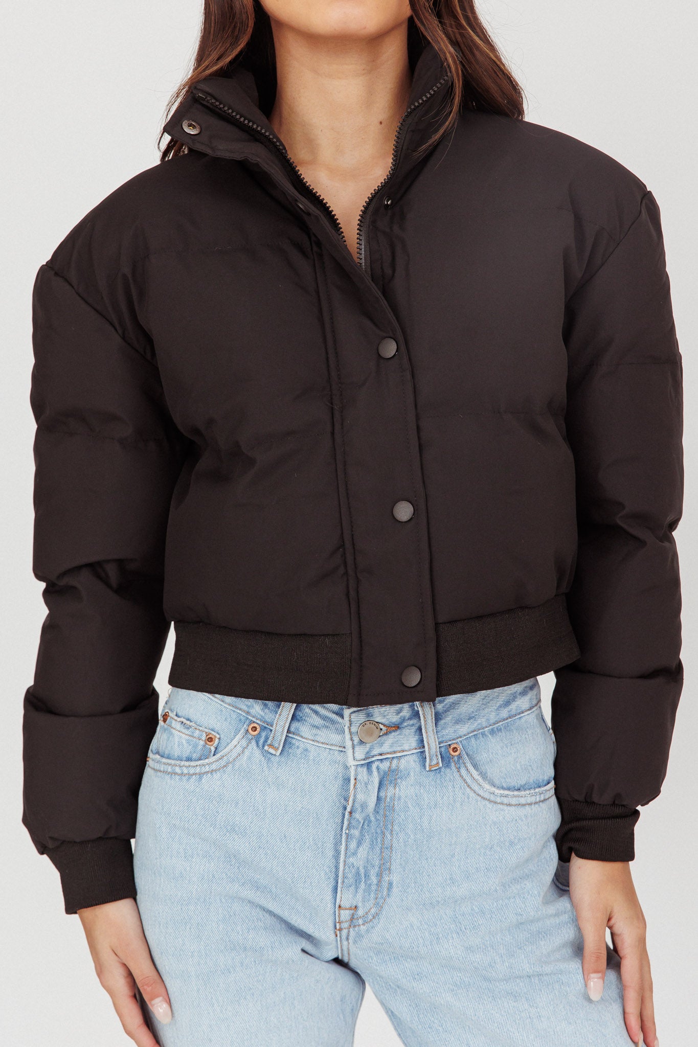 Infatuation Cropped Puffer Jacket Black by Selfie Leslie Australia