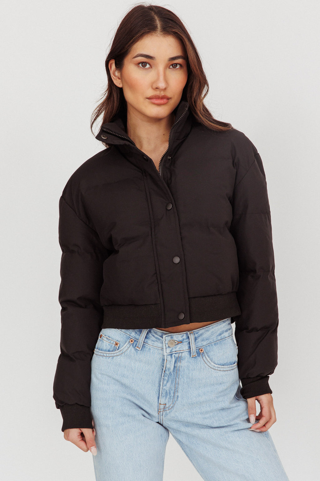 Infatuation Cropped Puffer Jacket Black by Selfie Leslie Australia