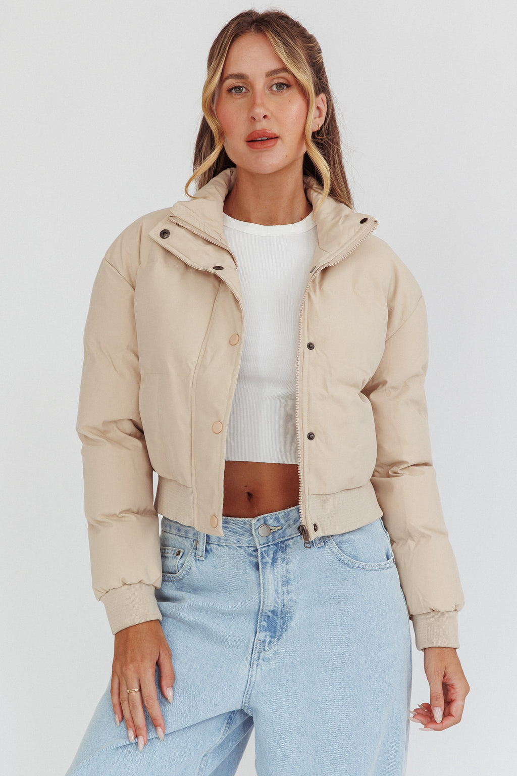 Infatuation Cropped Puffer Jacket White by Selfie Leslie Australia