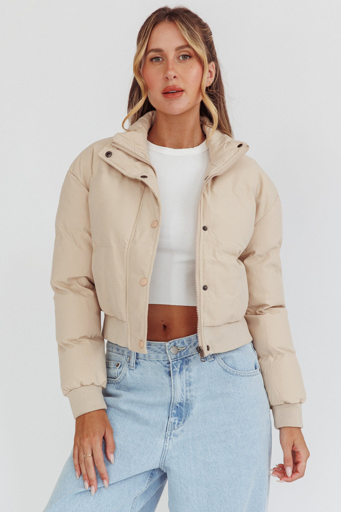 Infatuation Cropped Puffer Jacket White by Selfie Leslie Australia
