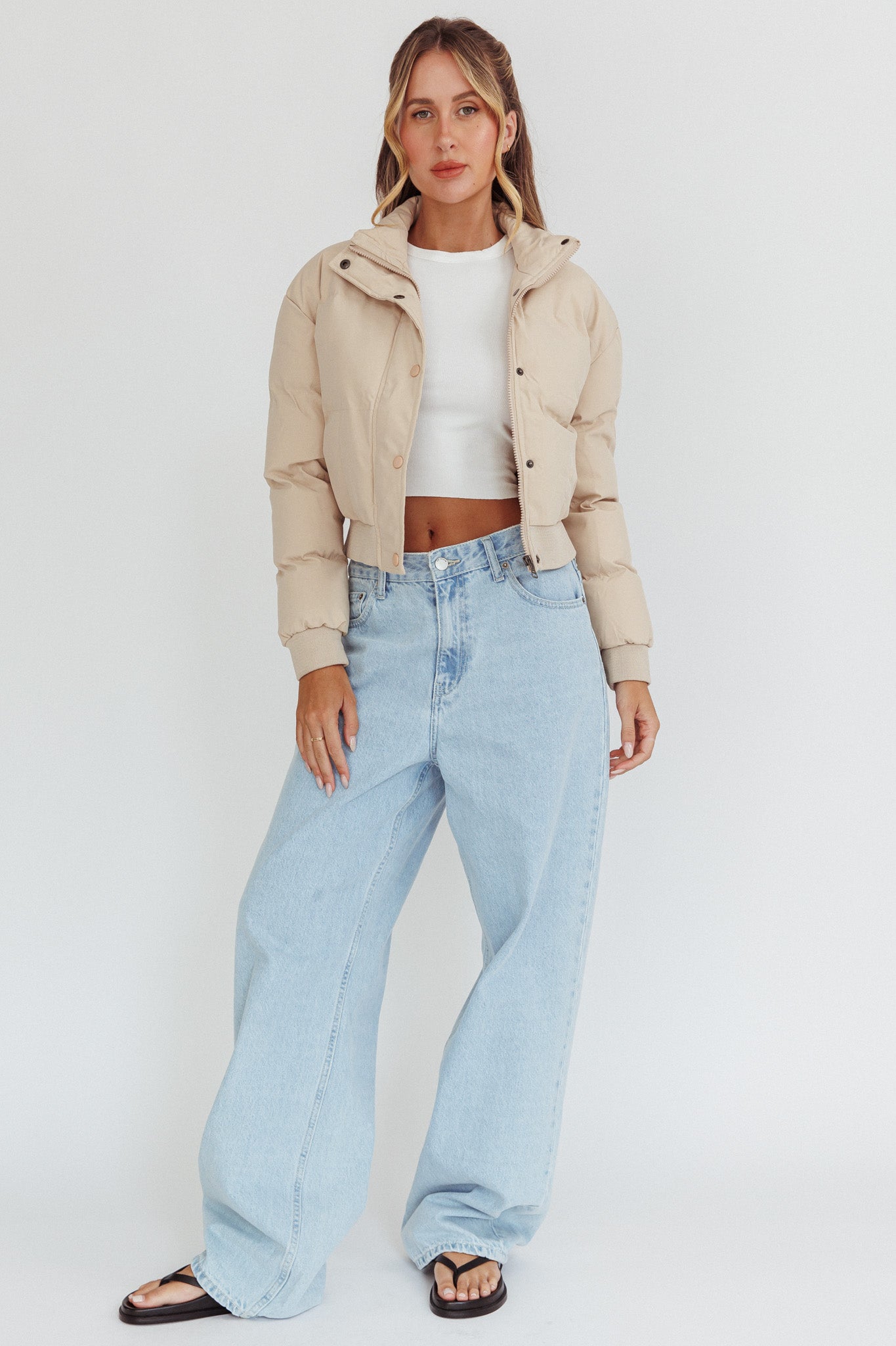 Infatuation Cropped Puffer Jacket White by Selfie Leslie Australia