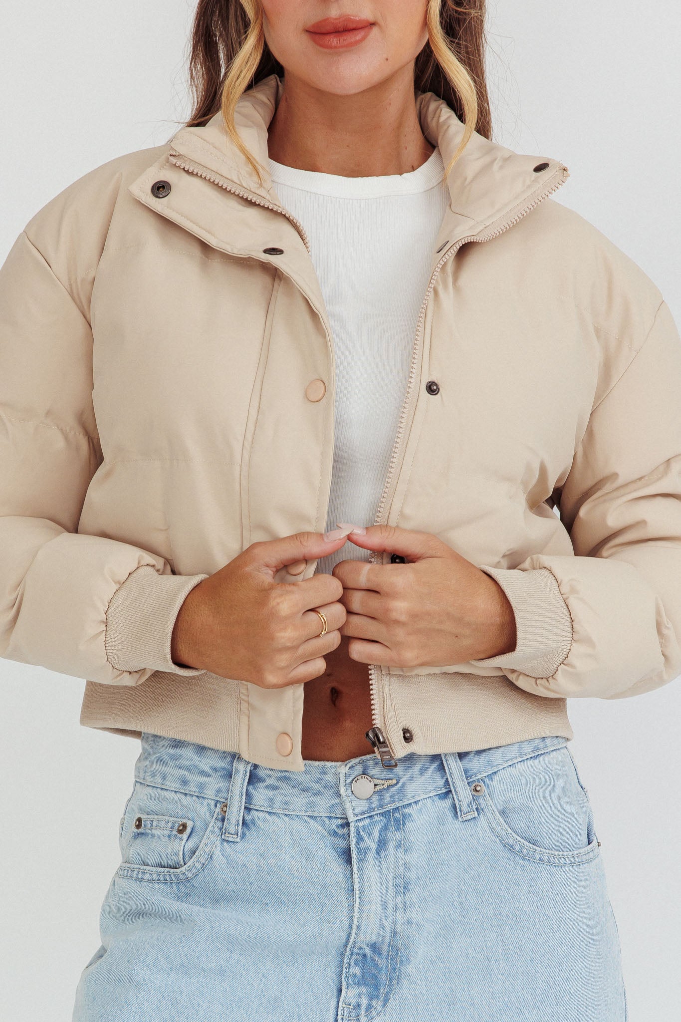 Infatuation Cropped Puffer Jacket White by Selfie Leslie Australia
